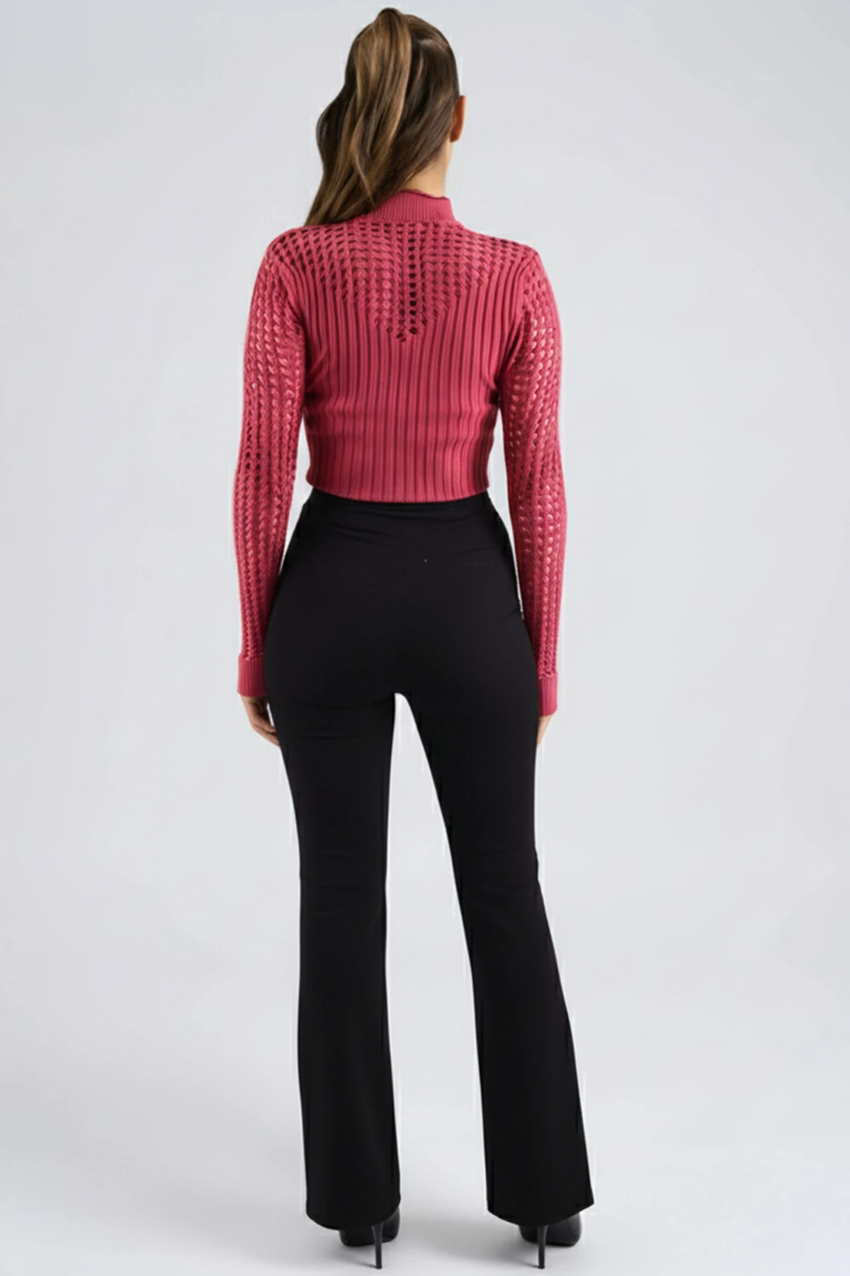 Kadın Siyah Yüksek Bel İspanyol Paça Kumaş Pantolon ARM-26K136078