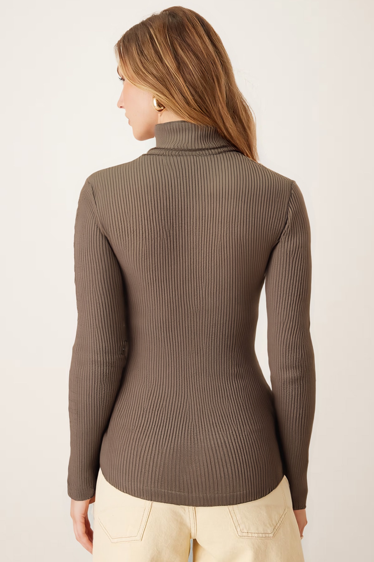 Kadın Haki Balıkçı Yaka Kolu Şeritli Yumuşak Dokulu Bluz ARM-26K001043