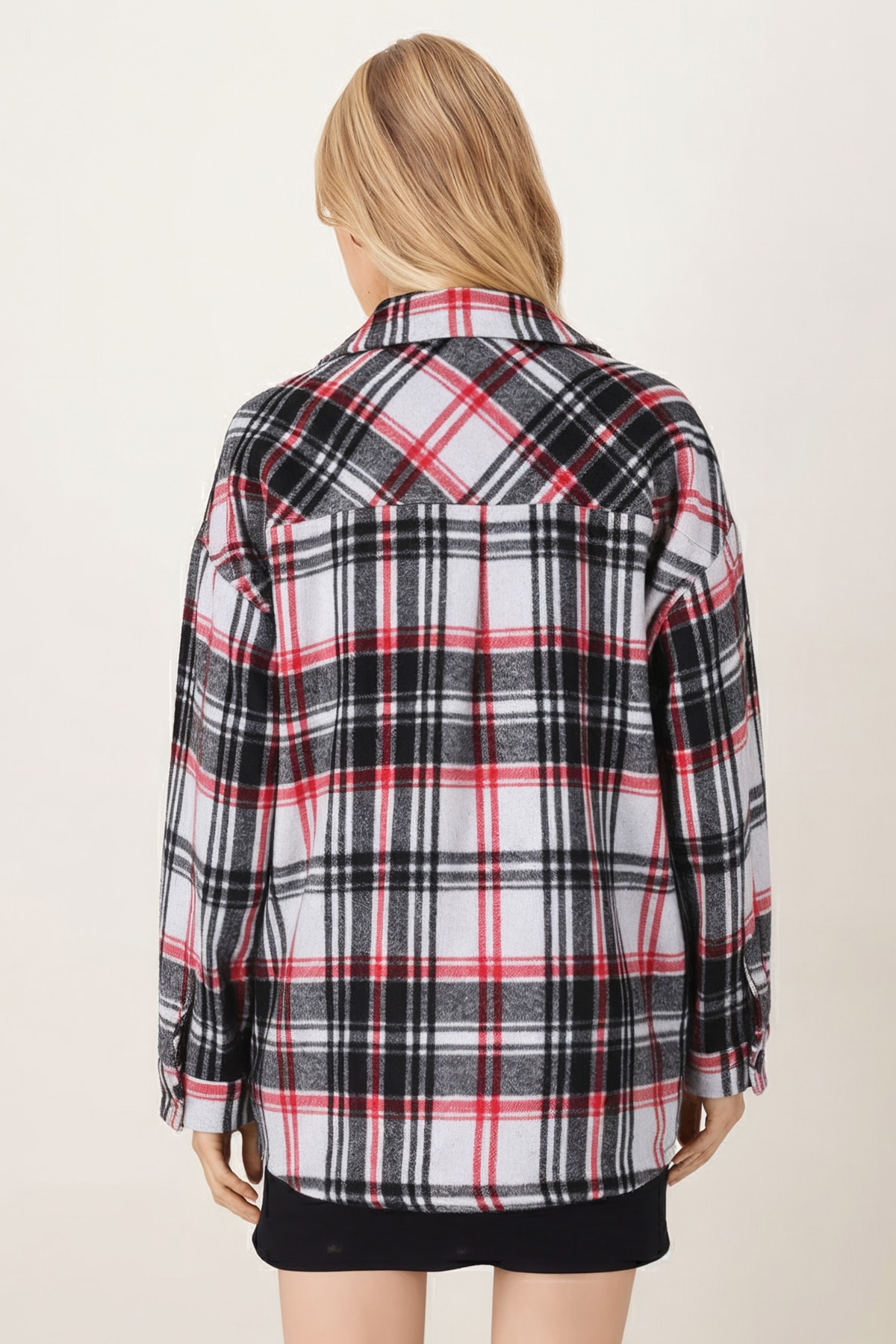 Kadın Siyah-Kırmızı Erkek Yaka Yanları Yırtmaçlı Oversize Ceket ARM-26K001009