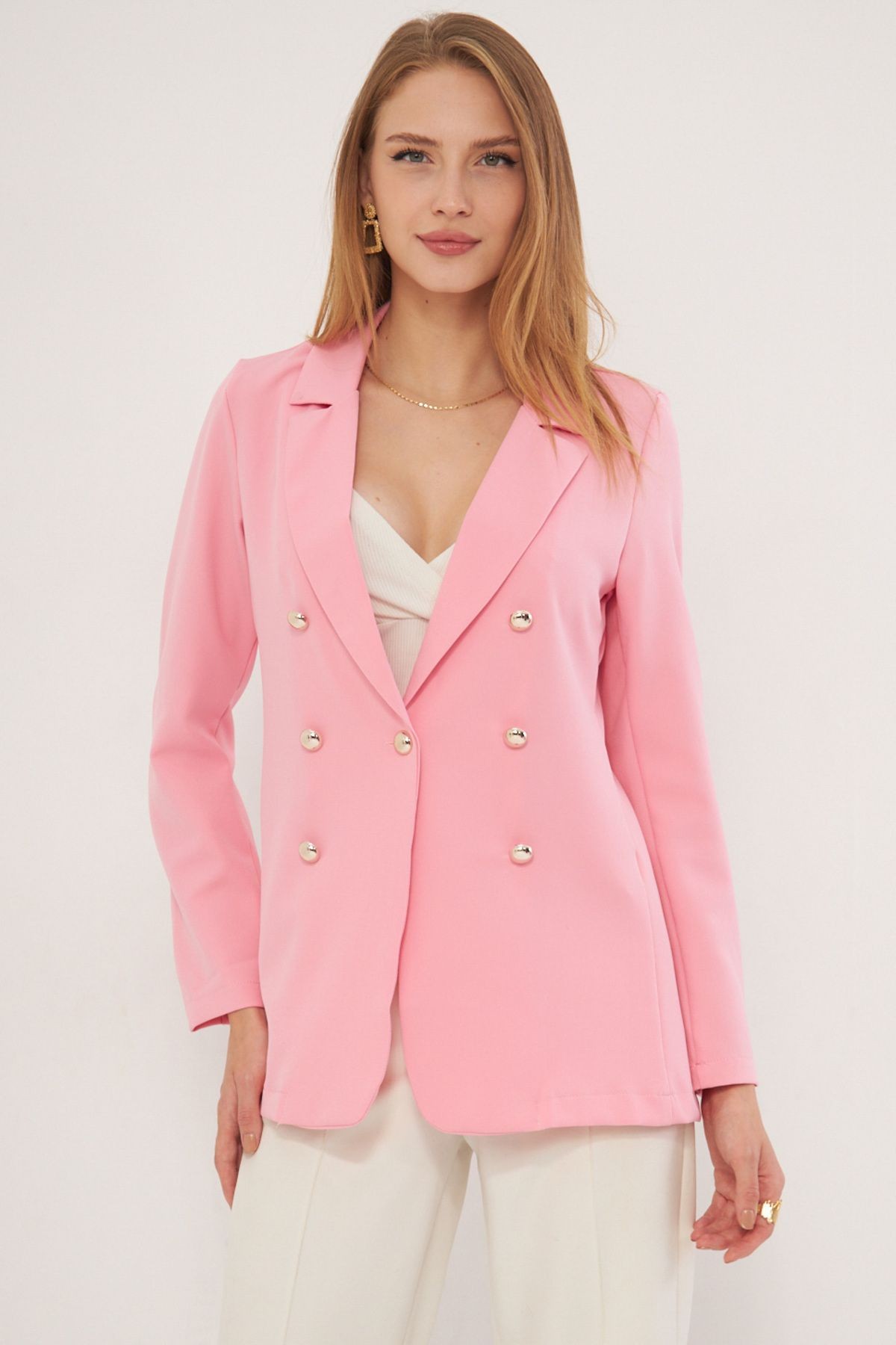 Kadın Toz Pembe Düğmeli Ceket ARM-20K001151