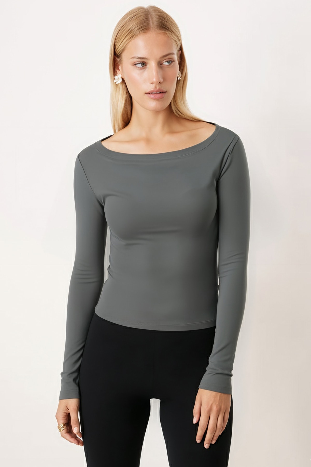 Kadın Haki Kayık Yaka Uzun Kol Body ARM-26K135013