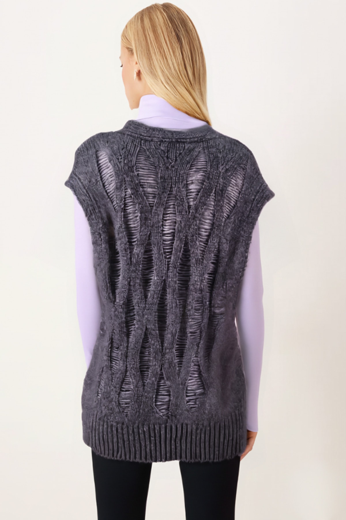 Kadın Gri V Yaka Triko Süveter ARM-26K136014