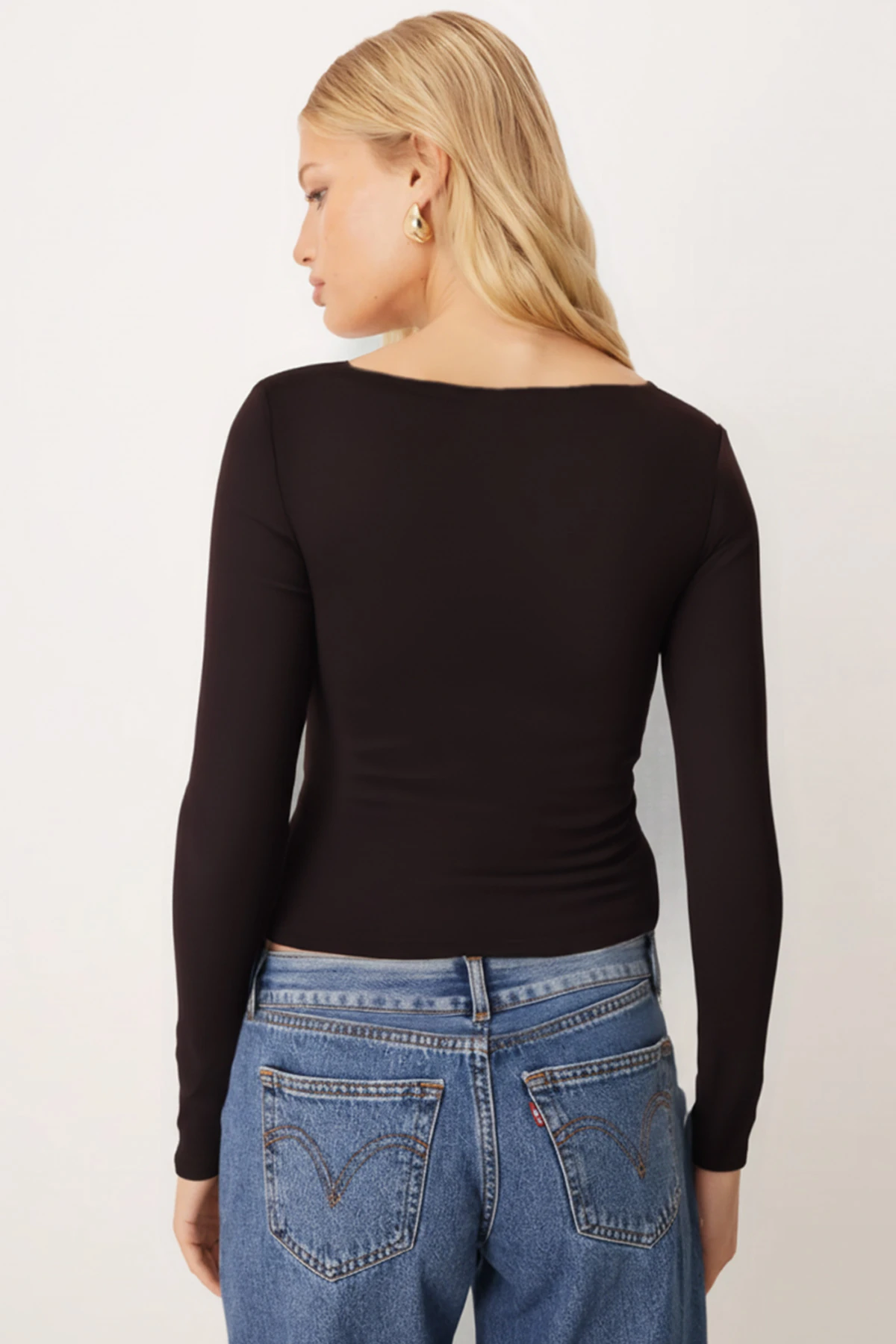 Kadın Kahve Kayık Yaka Uzun Kol Body Bluz ARM-26K135013