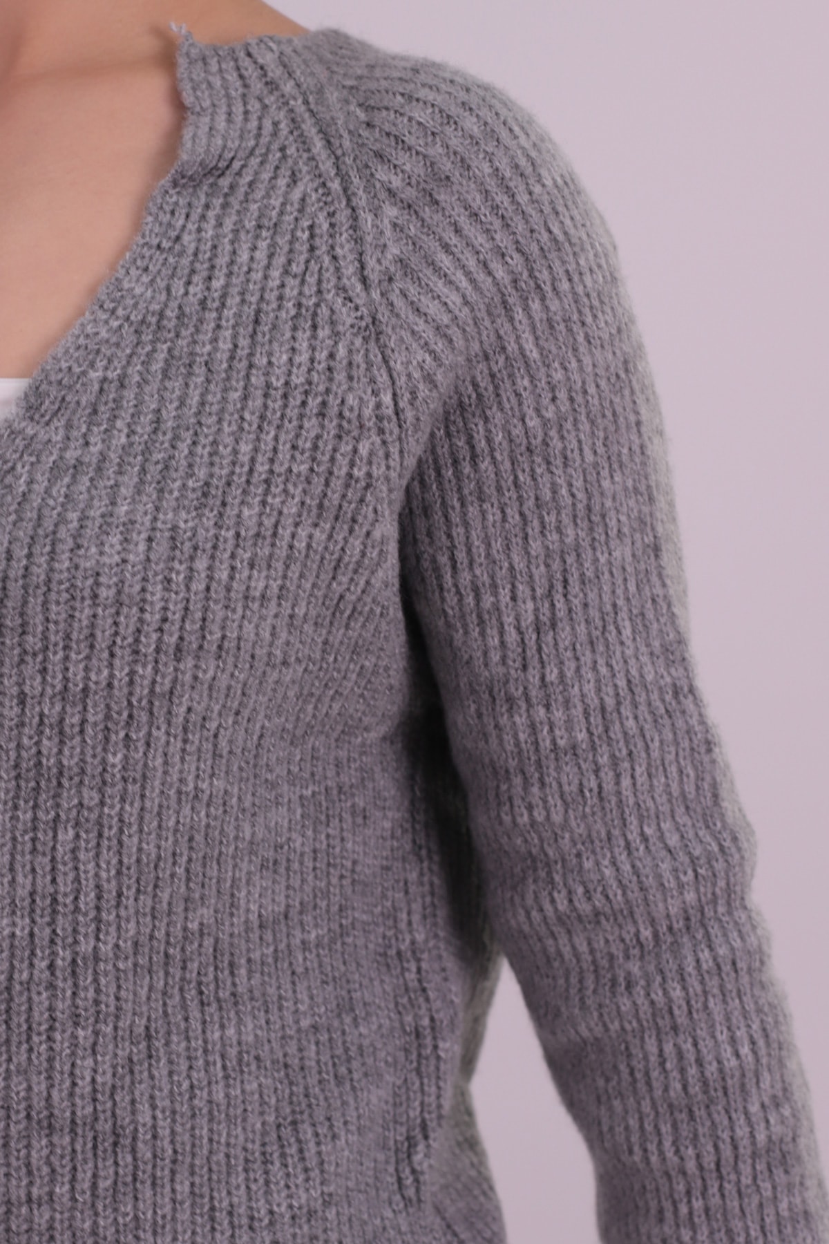 Kadın Gri V Yaka Triko Elbise ARM-26K136054