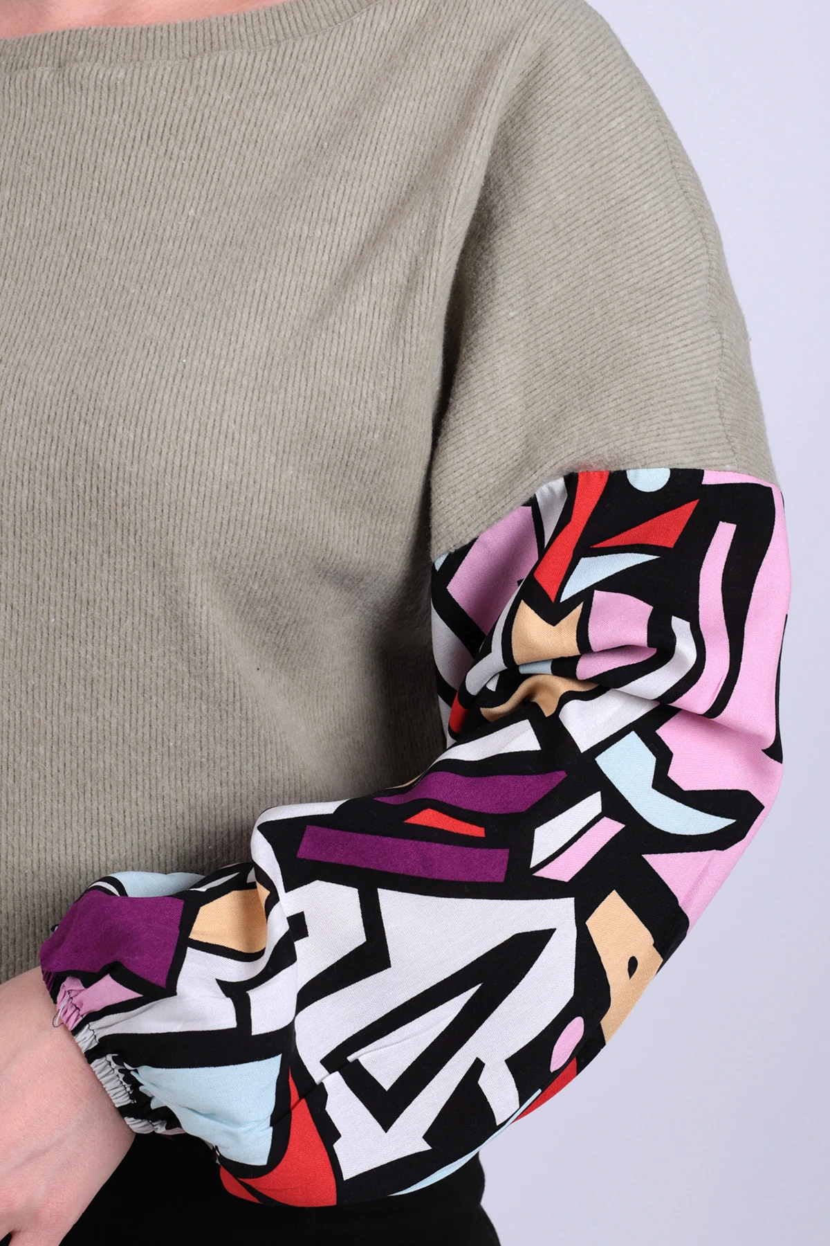 Kadın Mint Kolu Renkli Salaş Bluz ARM-20K001085