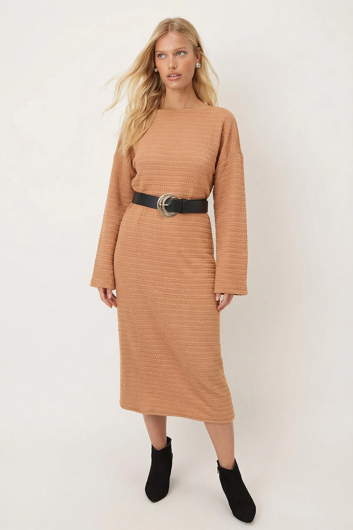 Kadın Vizon Uzun Kollu Yumuşak Dokulu Salaş Elbise ARM-26K001078