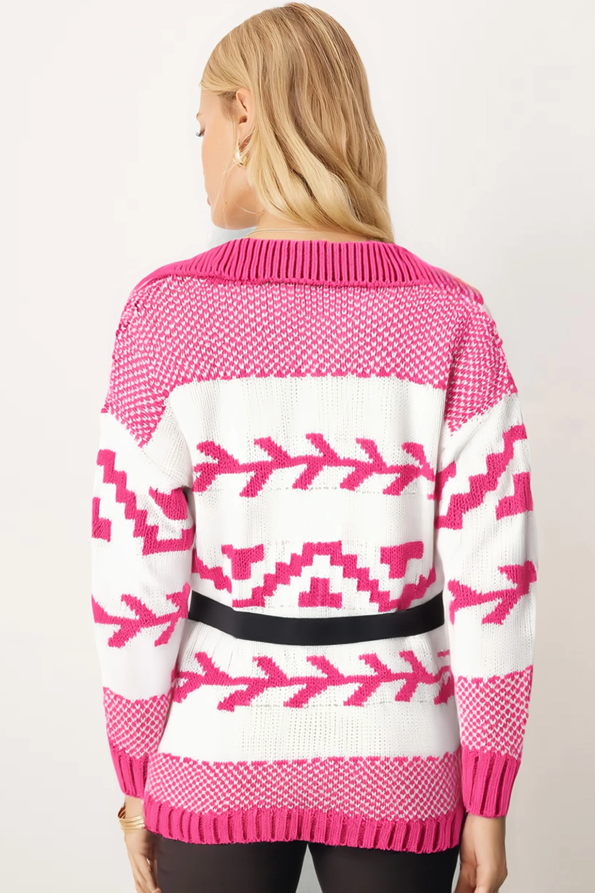 Kadın Fuşya Kemerli Triko Hırka ARM-26K136043