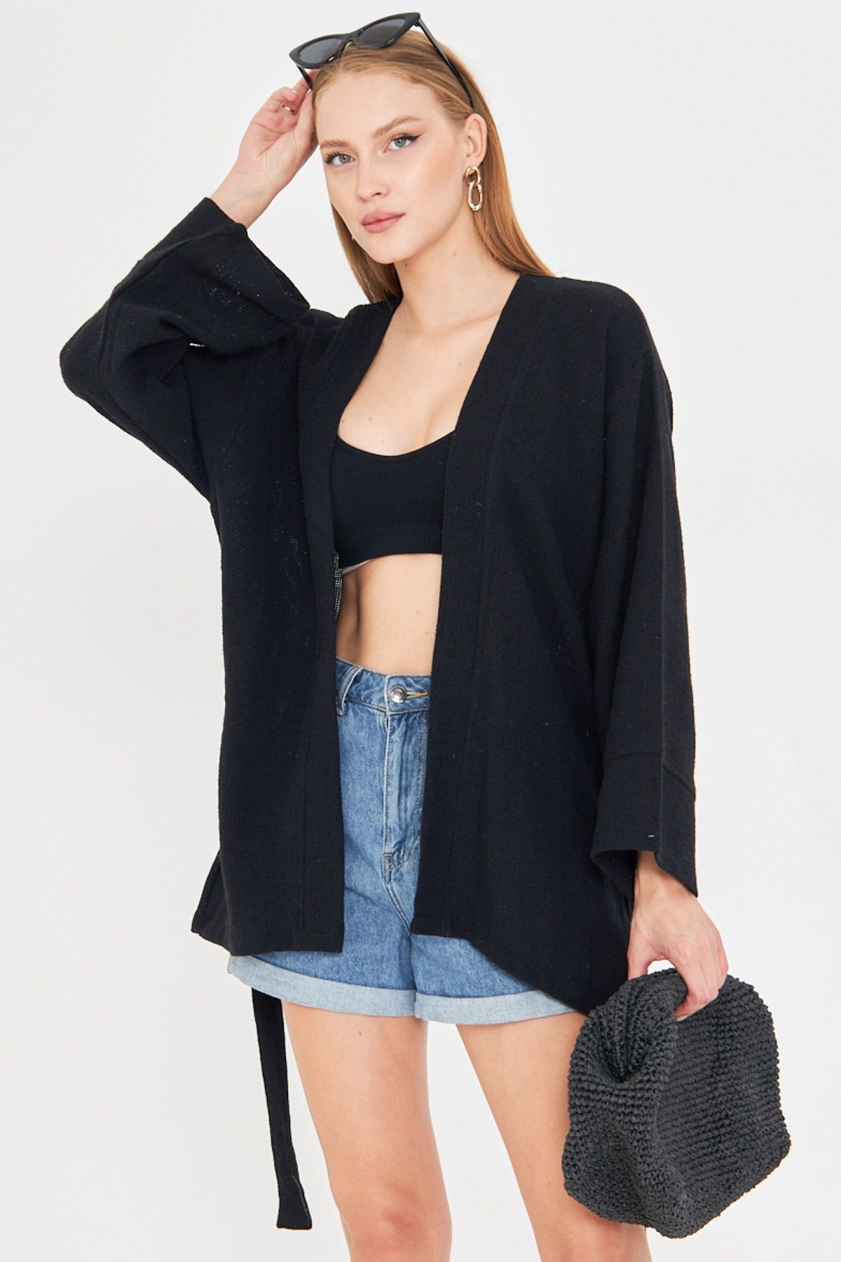 Kadın Siyah Kemerli Kimono ARM-25Y001073
