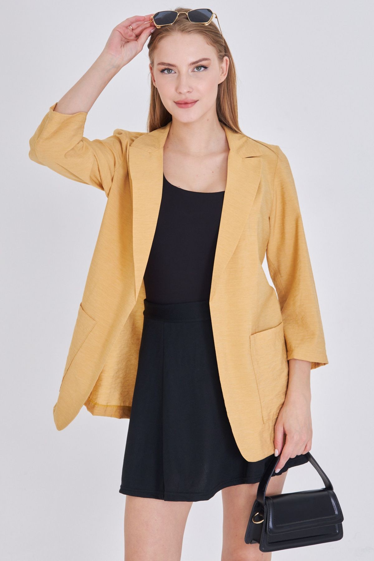 Kadın Sarı Cepli Oversize Ceket ARM-25Y001064