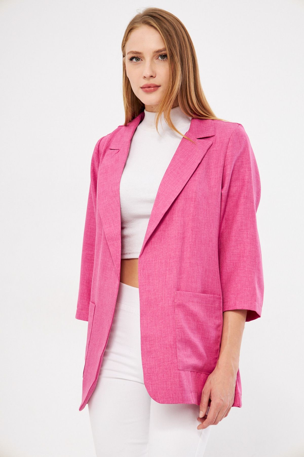 Kadın Fuşya Cepli Oversize Ceket ARM-24Y001115