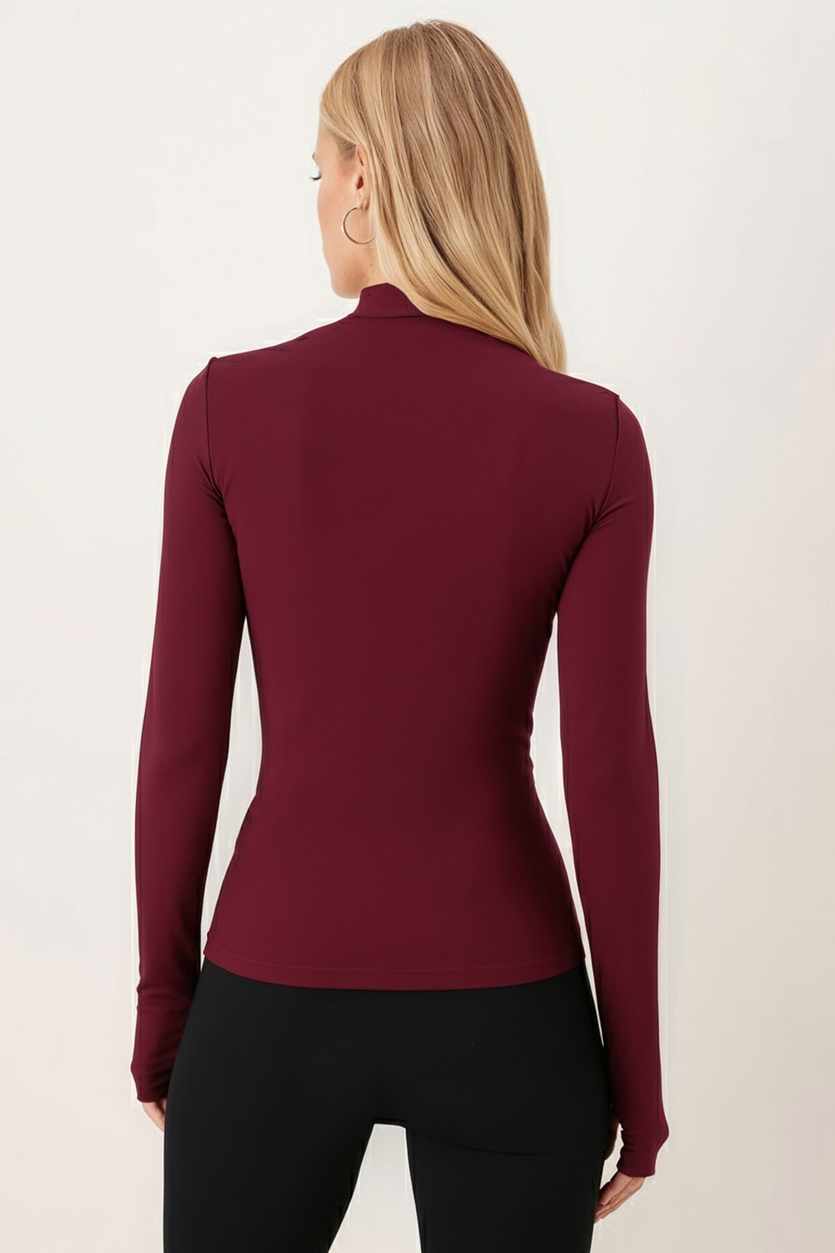 Kadın Bordo Yarım Balıkçı Parmak Geçmeli Body ARM-26K135002