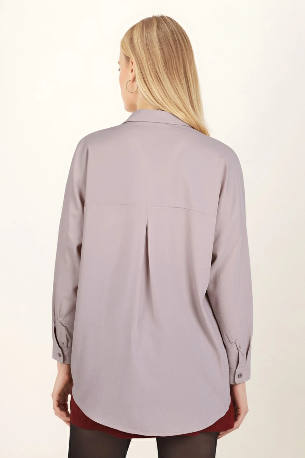 Kadın Bej Oversize Uzun Basic Gömlek ARM-22Y001118