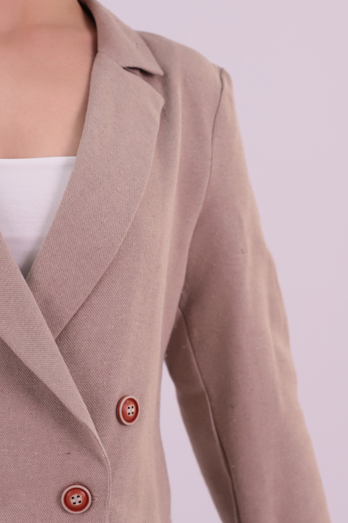 Kadın Vizon Kruvaze Yaka Gabardin Crop Ceket ARM-24Y001010