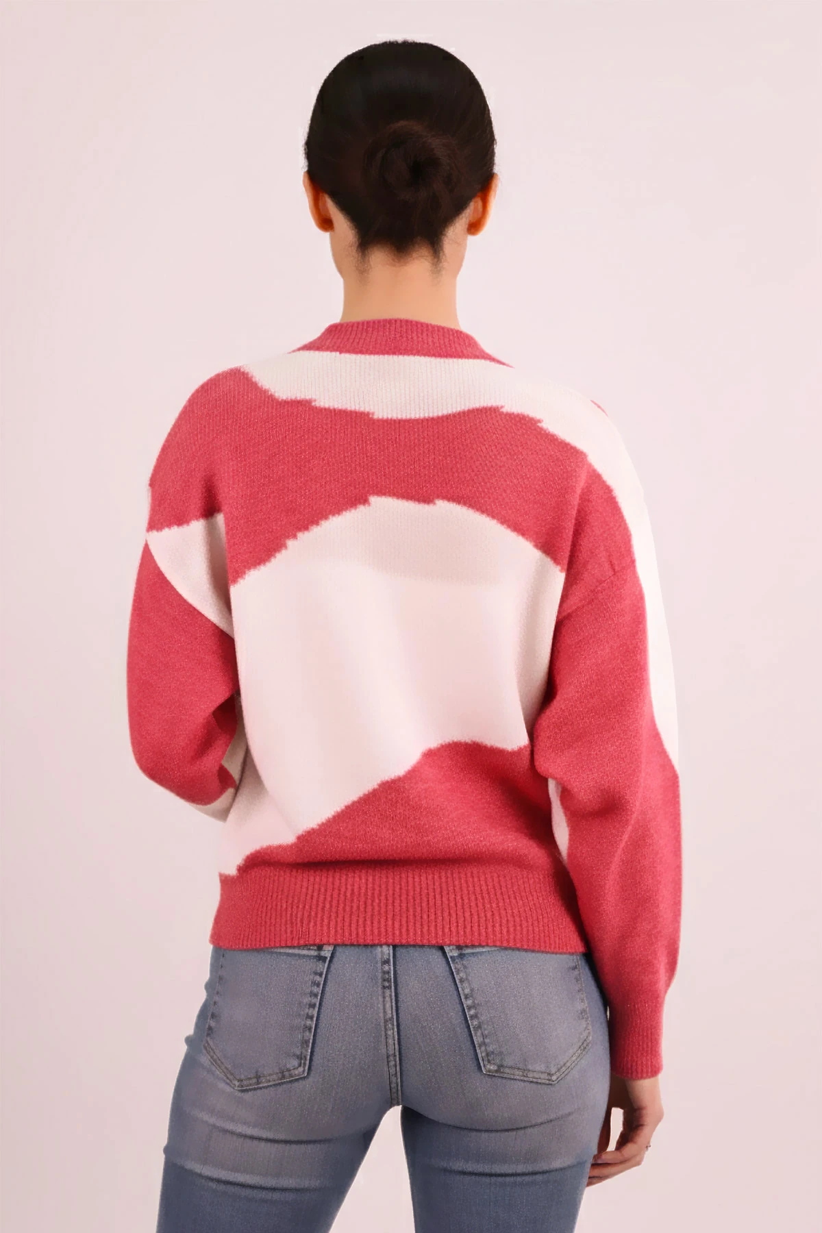 Kadın Fuşya İki Renkli Triko Kazak ARM-26K136079