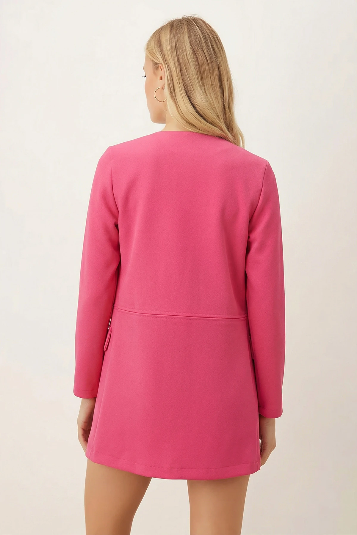 Kadın Fuşya Beli Dikişli Uzun Ceket ARM-26K001017