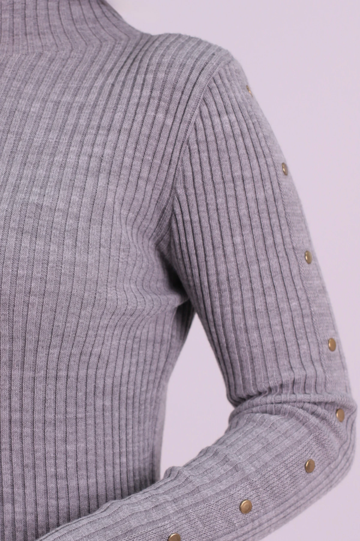 Kadın Gri Yanı Yırtmaçlı Zımba Detaylı Triko Elbise ARM-26K136072