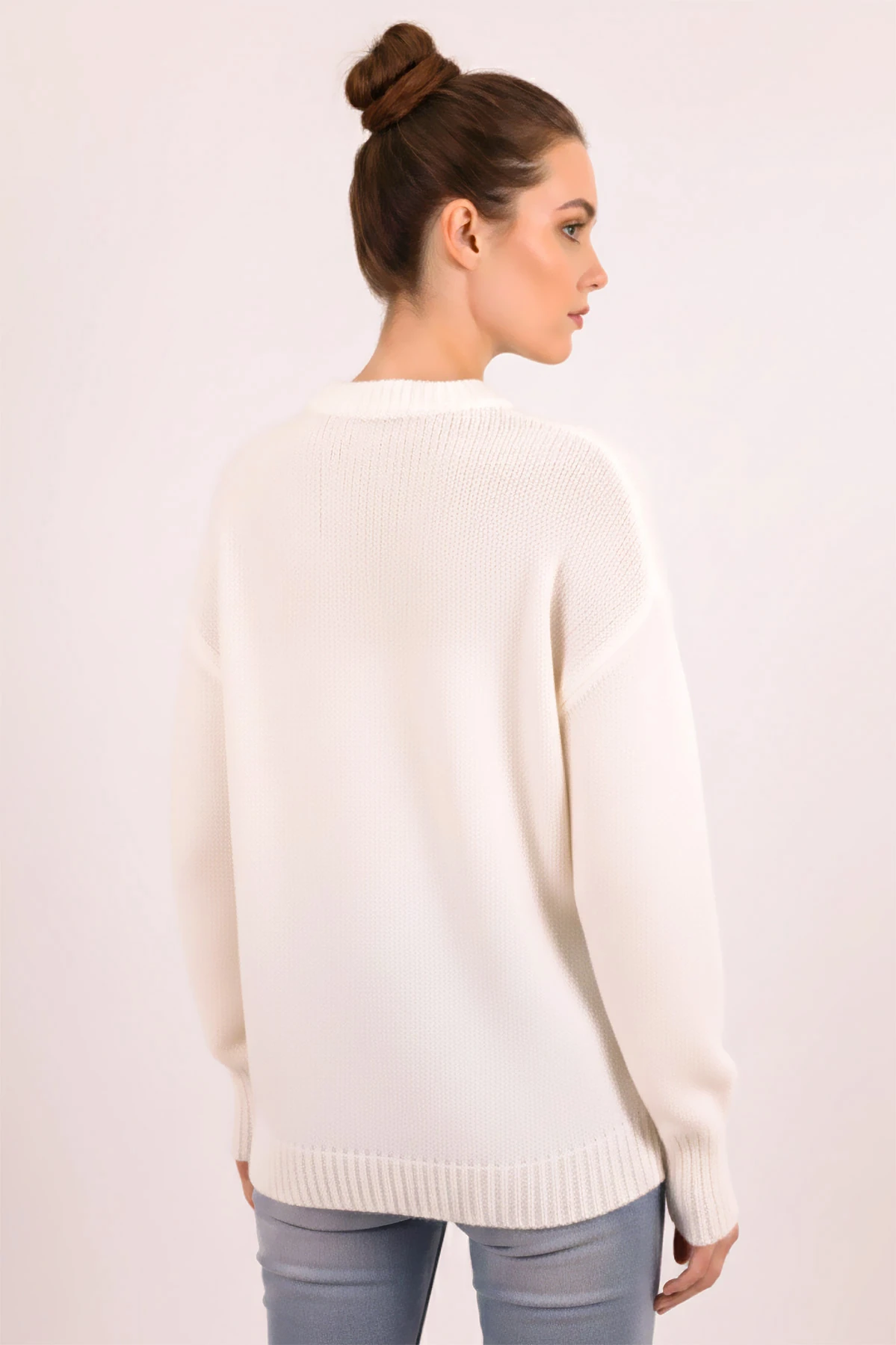 Kadın Ekru Renkli İp Detaylı Triko Kazak ARM-26K136073