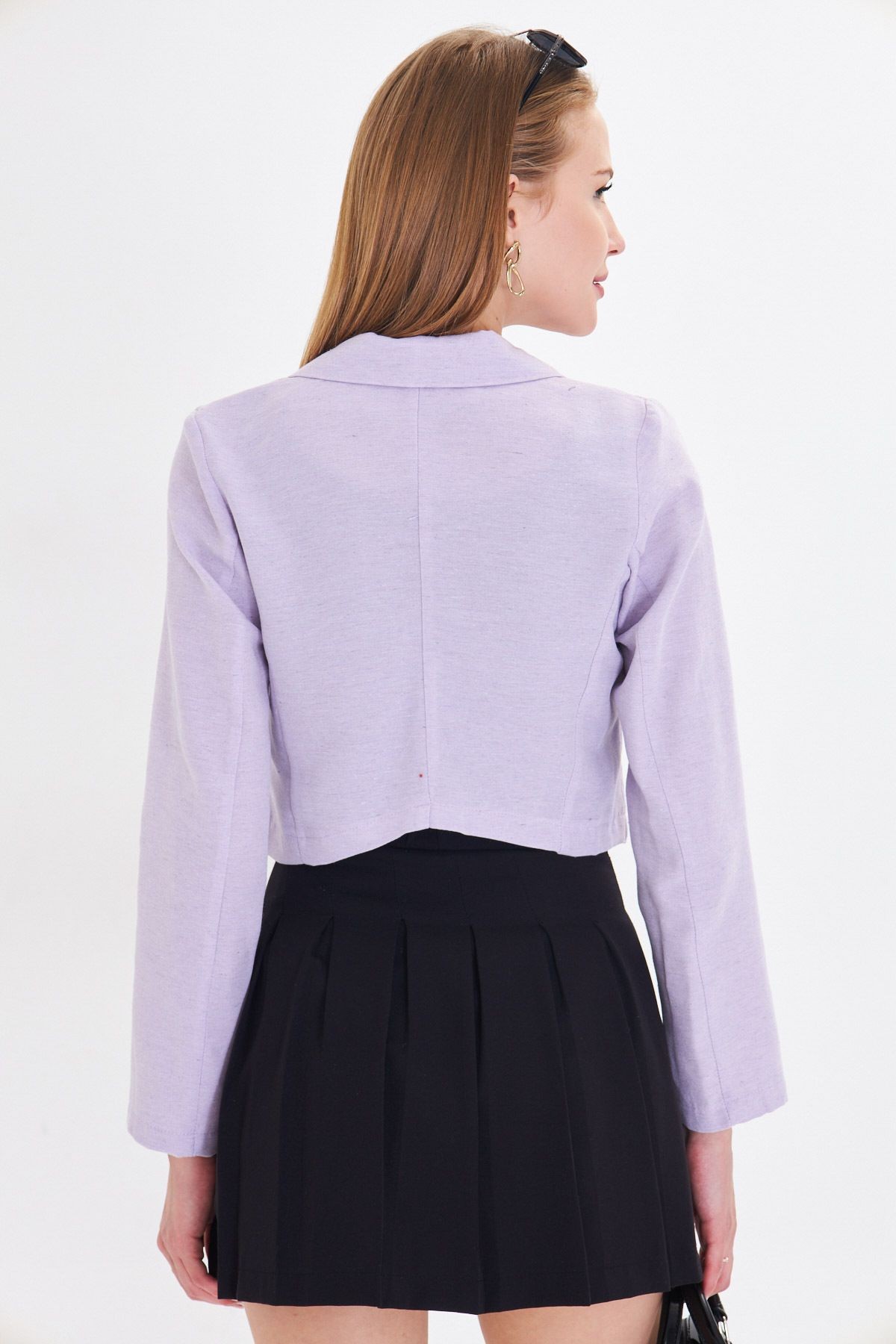 Kadın Lila Tek Düğmeli Crop Ceket Arm-23y001064