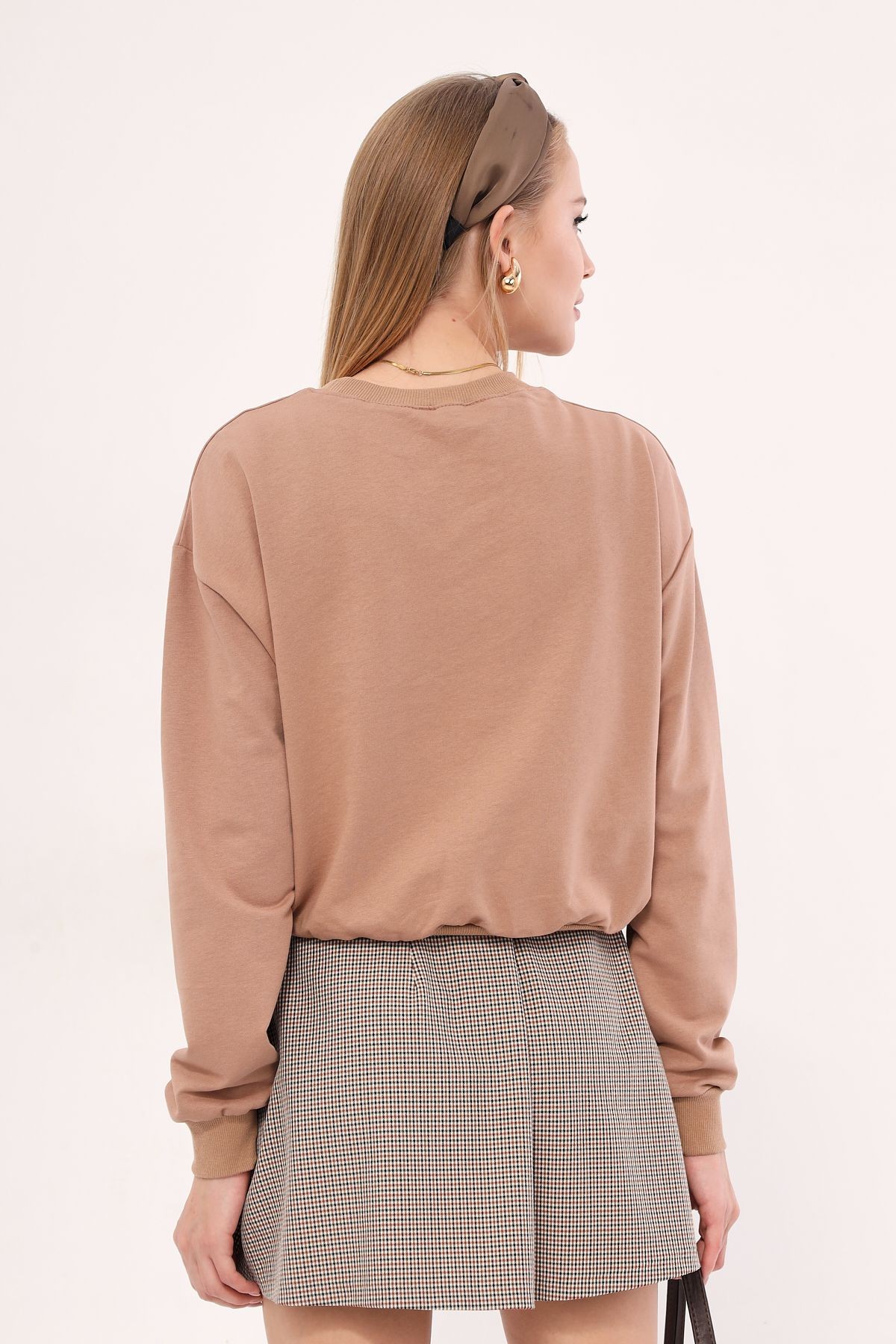 Kadın Vizon Bisiklet Yaka Crop Sweatshirt ARM-25K001027