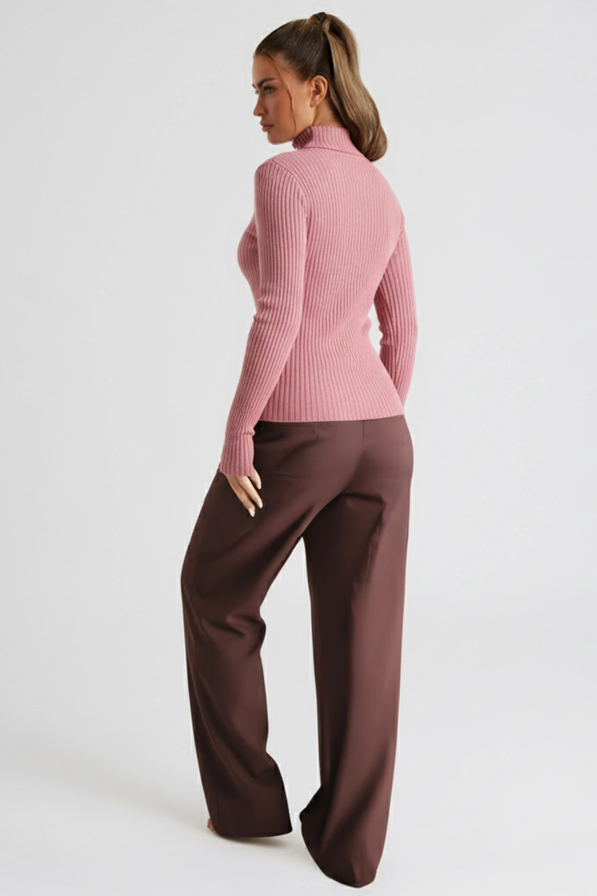 Kadın Vizon Yüksek Bel Önden Pile Detaylı Bol Paça Pantolon ARM-26K136041