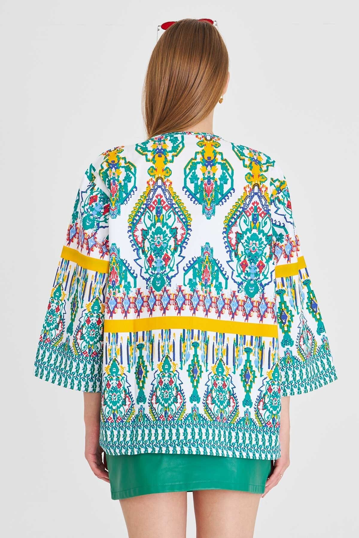 Kadın Yeşil Desenli Kimono ARM-23Y001125