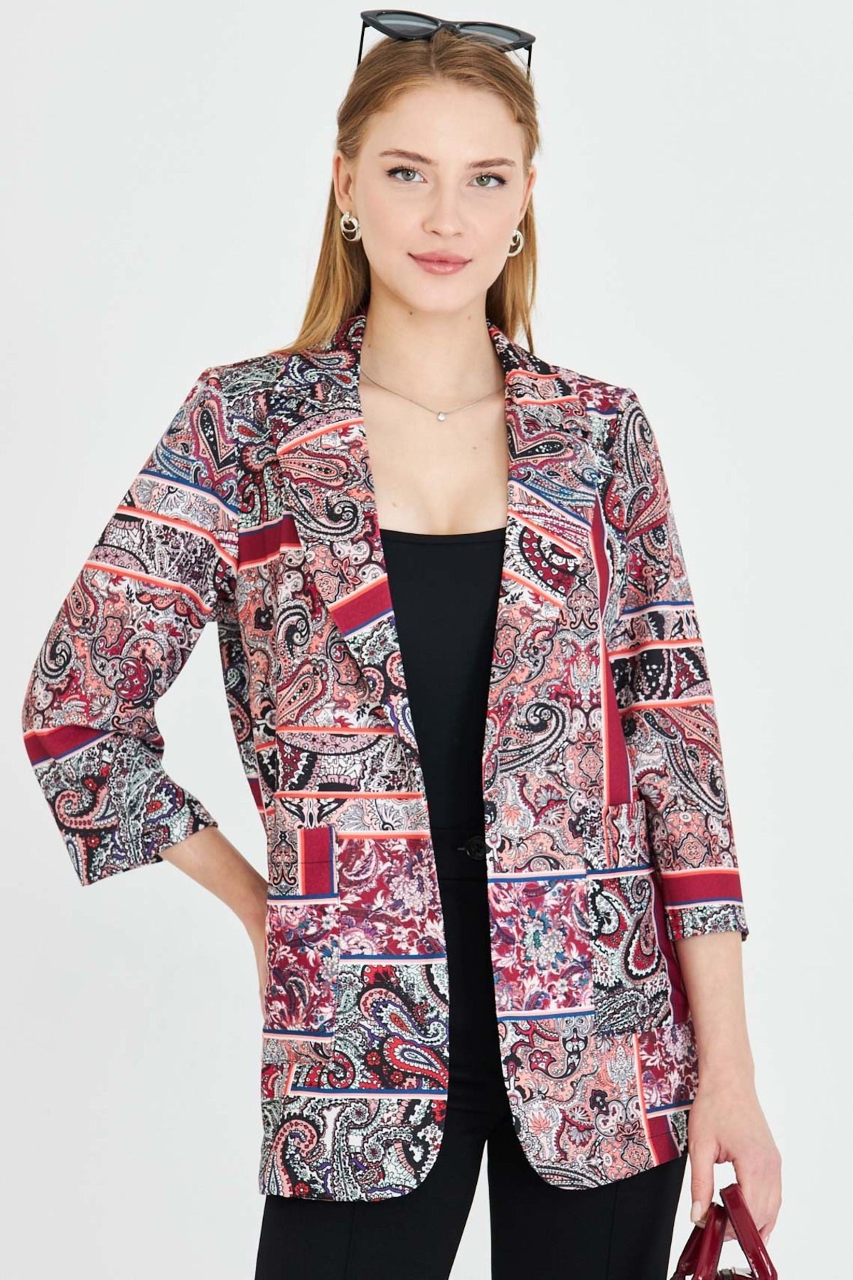 Kadın Bordo Cepli Oversize Ceket ARM-25Y001057