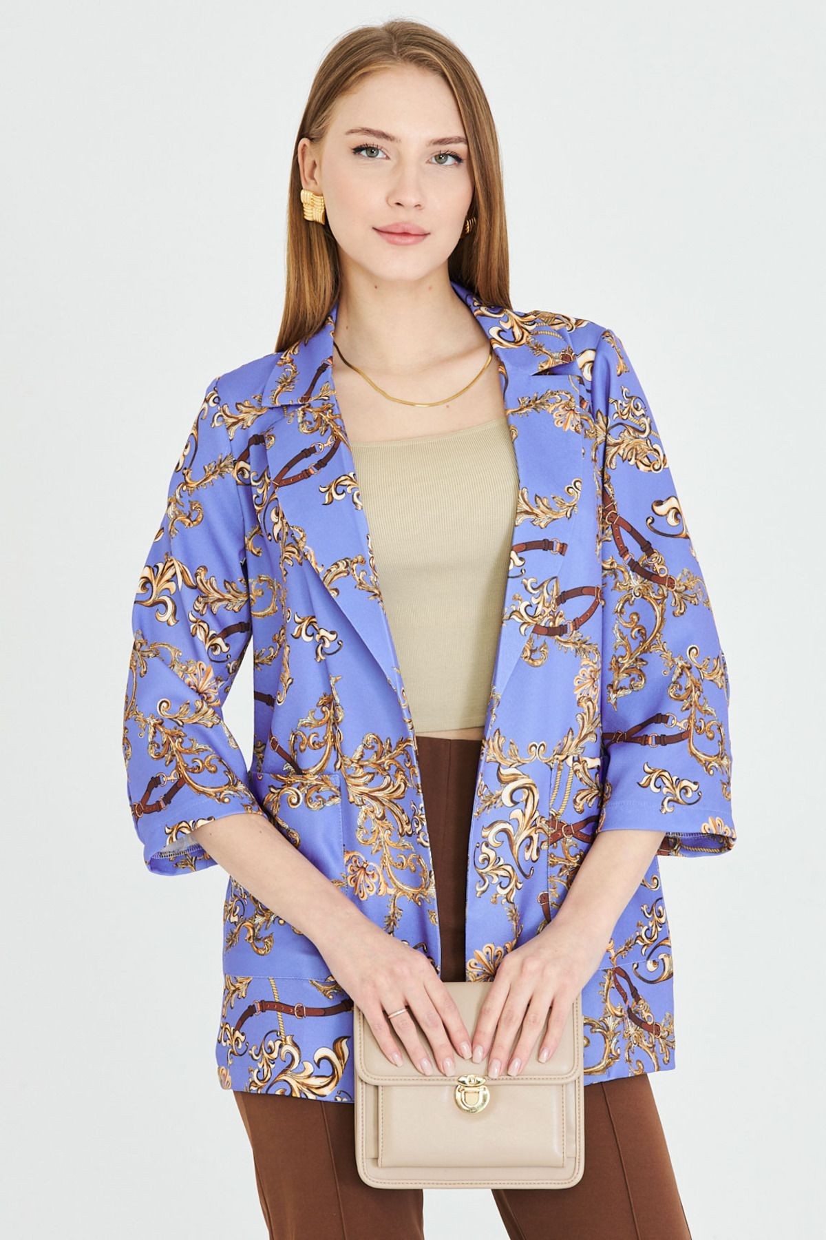 Kadın Koyu Mavi Cepli Oversize Ceket ARM-25Y001057