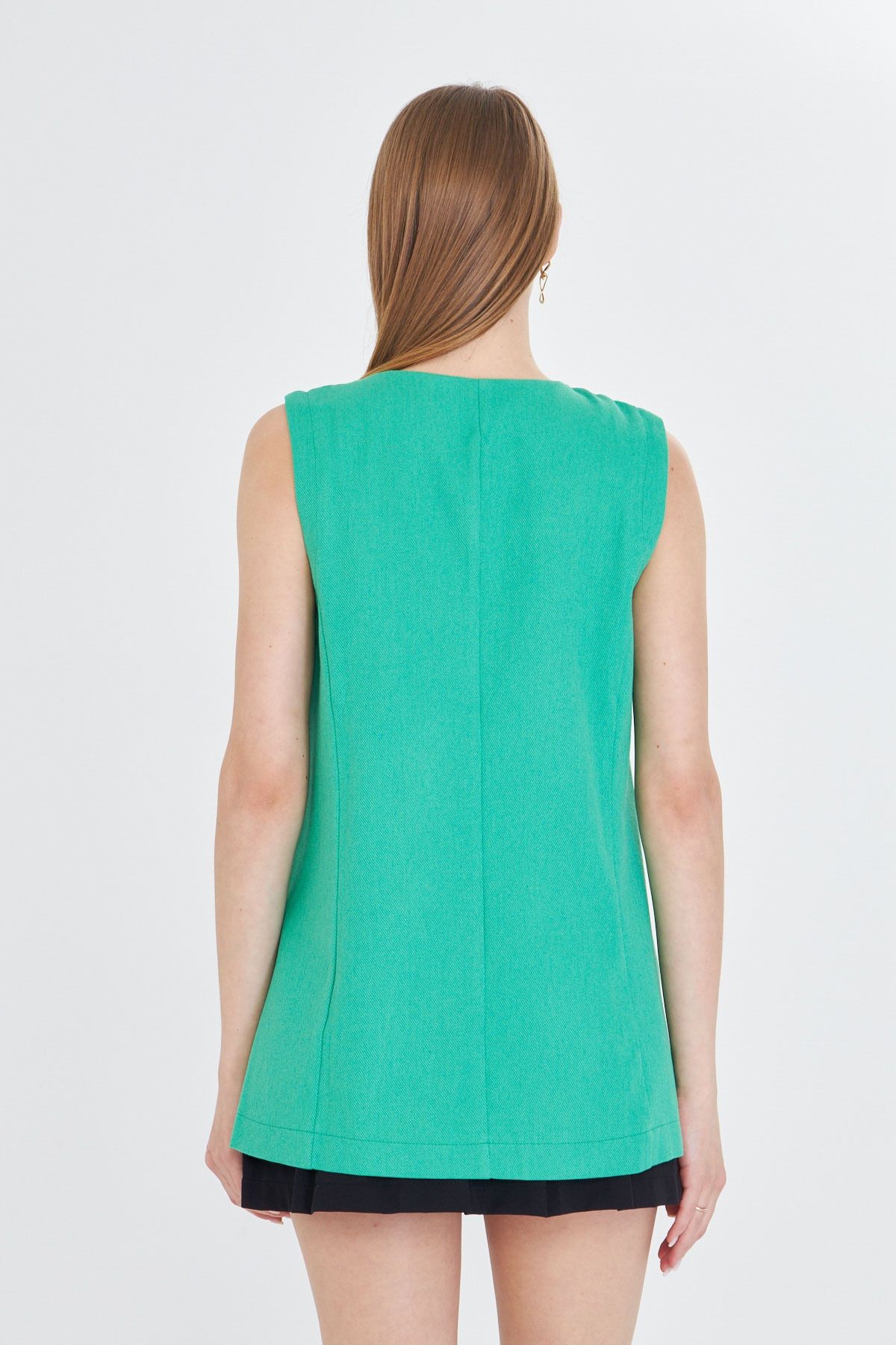 Kadın Yeşil V Yaka Tek Düğme Oversize Yelek ARM-25Y001036