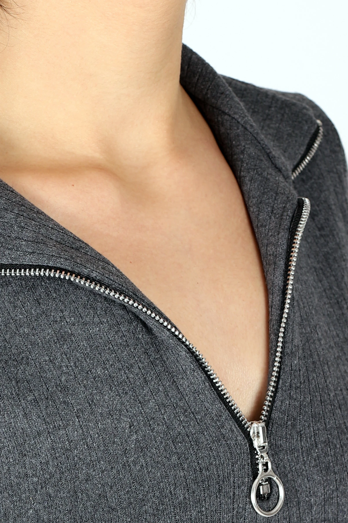 Kadın Füme Yakası Fermuarlı Yumuşak Dokulu Diz Üstü Elbise ARM-26K001018