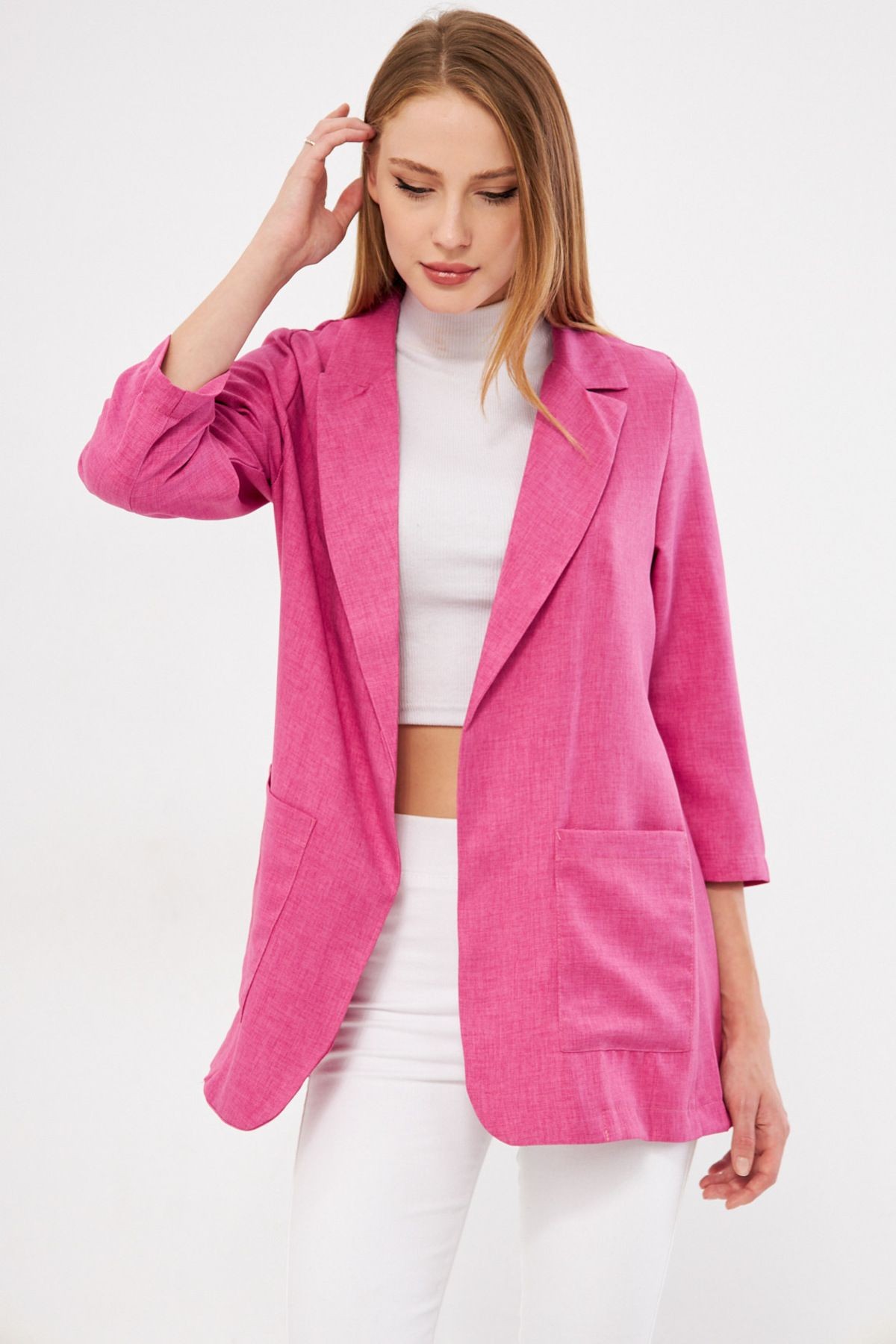 Kadın Fuşya Cepli Oversize Ceket ARM-24Y001115