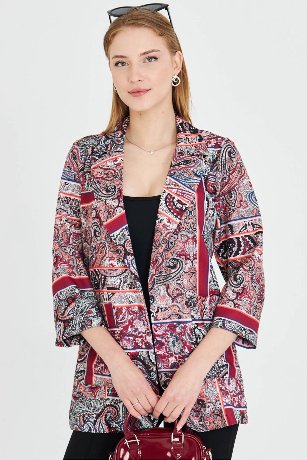 Kadın Bordo Cepli Oversize Ceket ARM-25Y001057