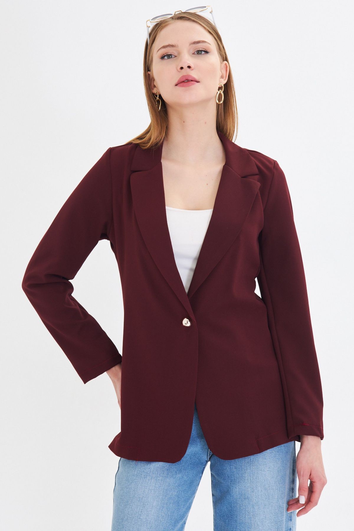 Kadın Bordo Tek Düğmeli Ceket Arm-23y001047