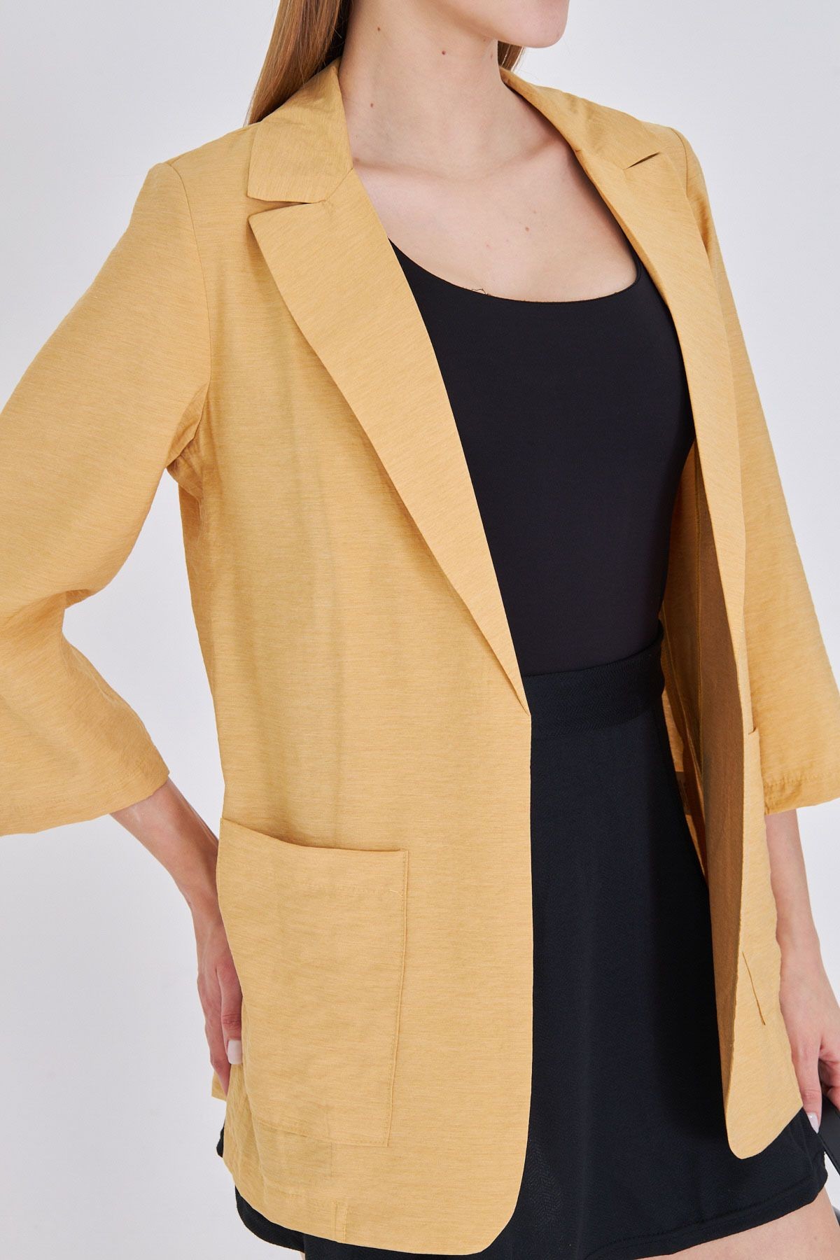 Kadın Sarı Cepli Oversize Ceket ARM-25Y001064