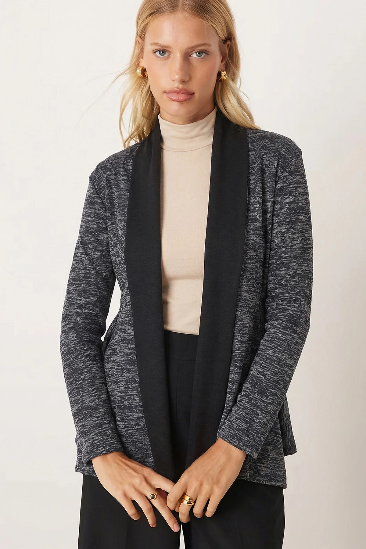 Kadın Lacivert Desenli Triko Salaş Hırka ARM-26K001006