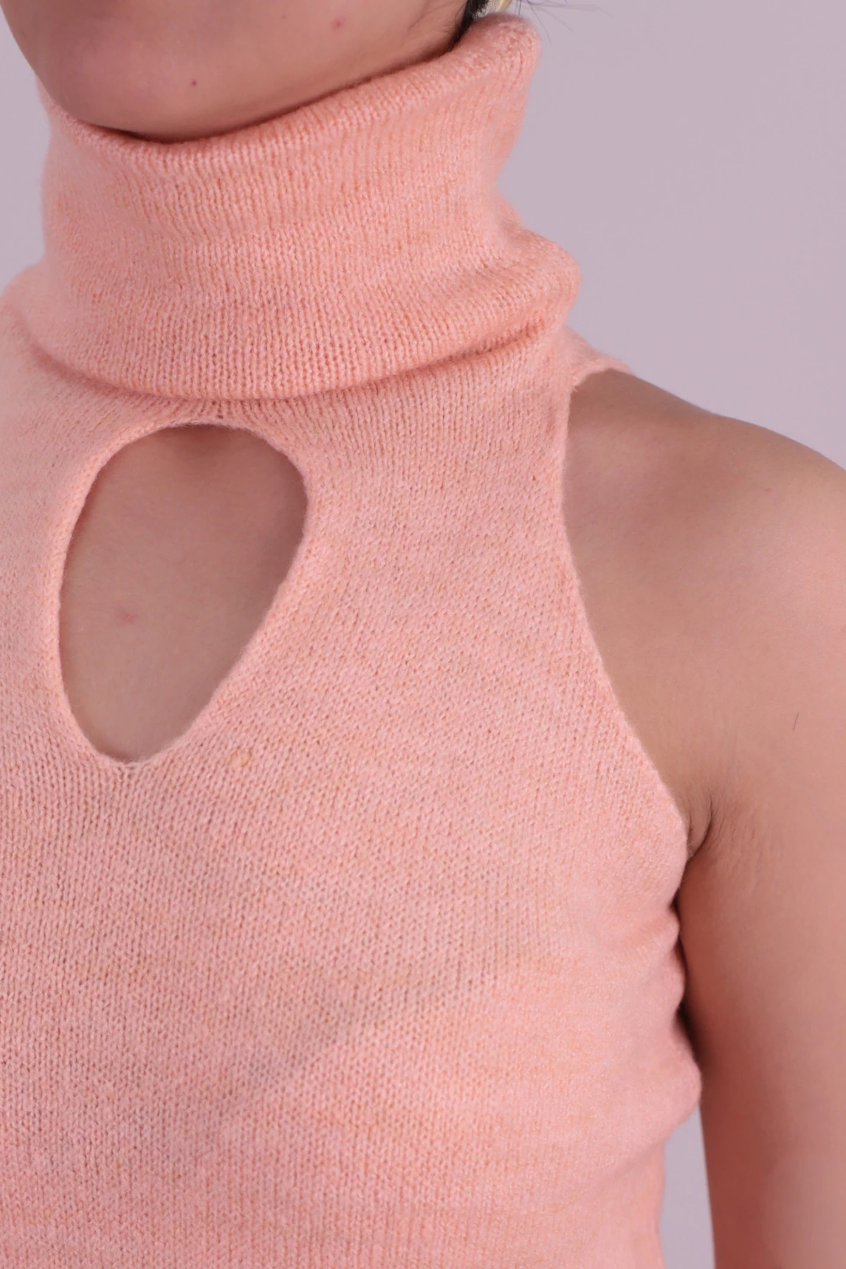 Kadın Pudra Önü Pencereli Kolsuz Triko Elbise ARM-26K136063