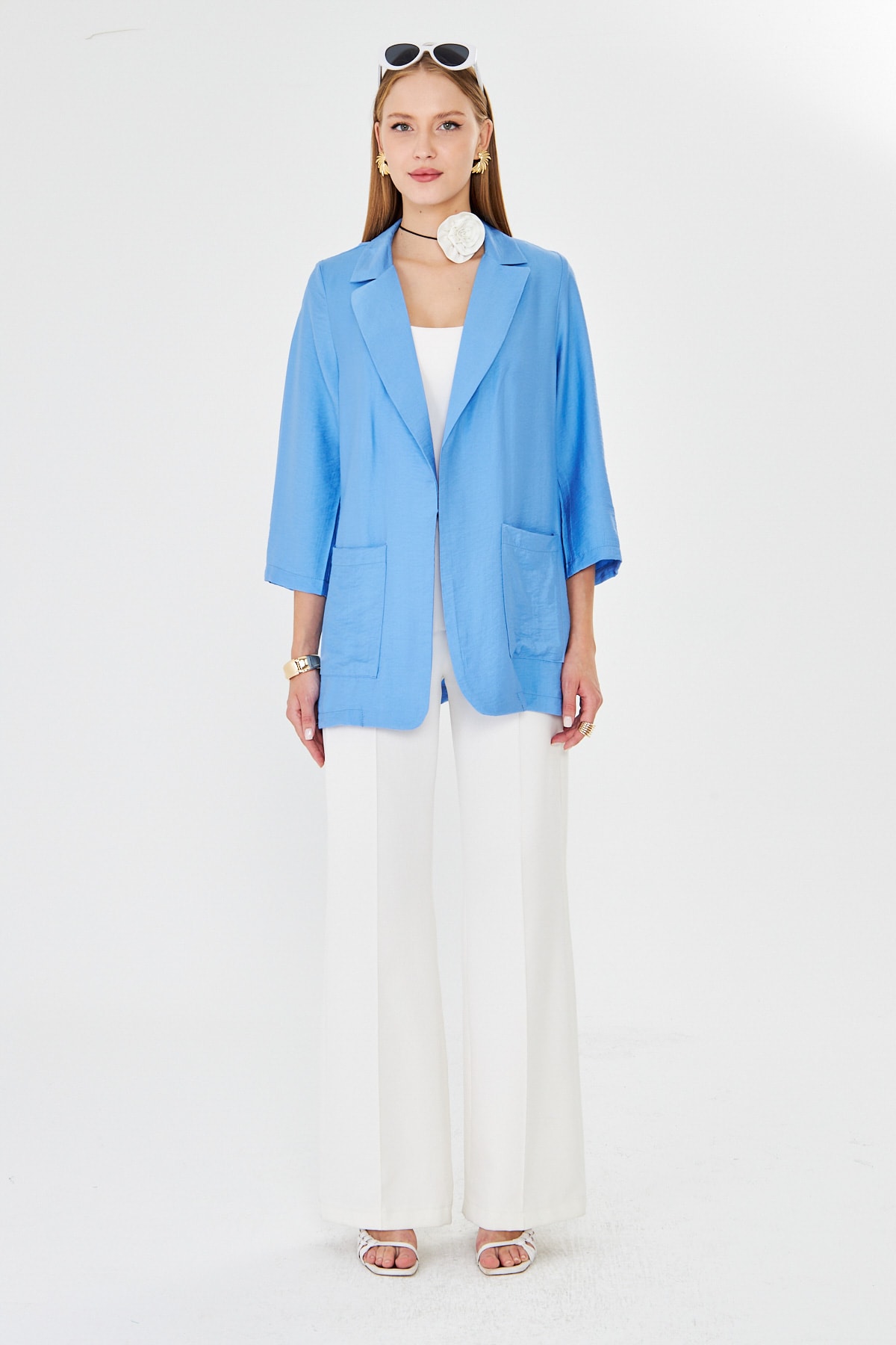 Kadın Mavi Cepli Oversize Ceket ARM-26K001005