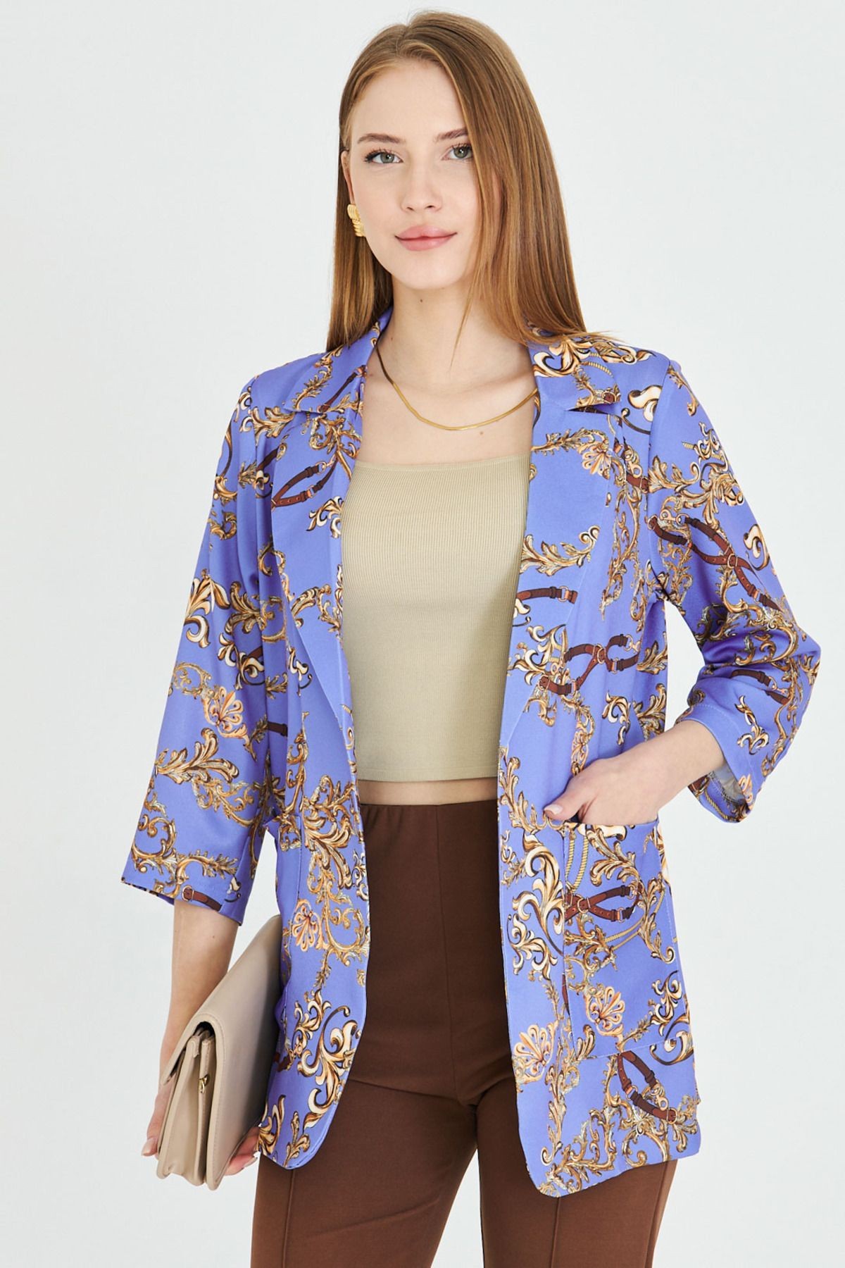 Kadın Koyu Mavi Cepli Oversize Ceket ARM-25Y001057