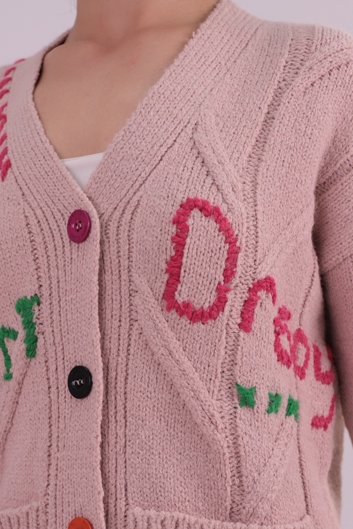 Kadın Pudra V Yaka Cepli Triko Hırka ARM-26K136048