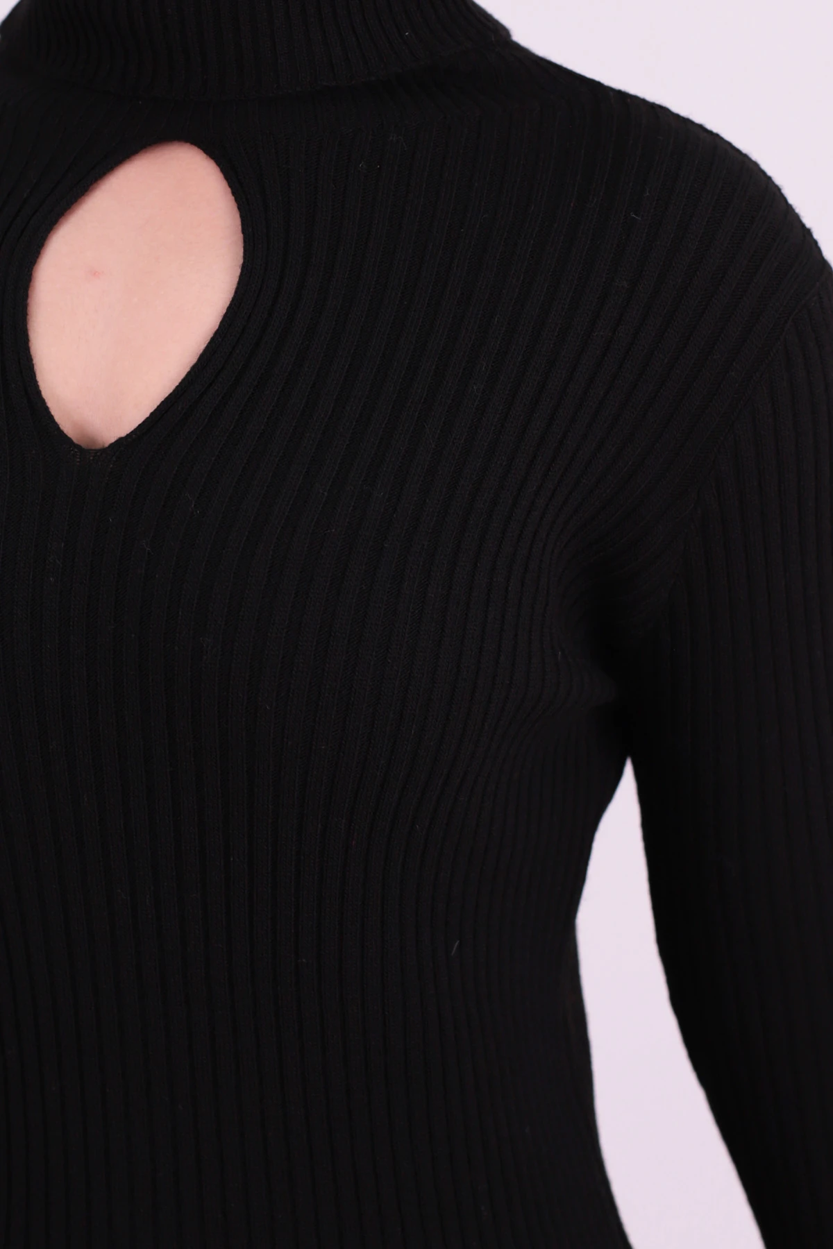 Kadın Siyah Balıkçı Yaka Önü Pencereli Triko Elbise ARM-26K136064