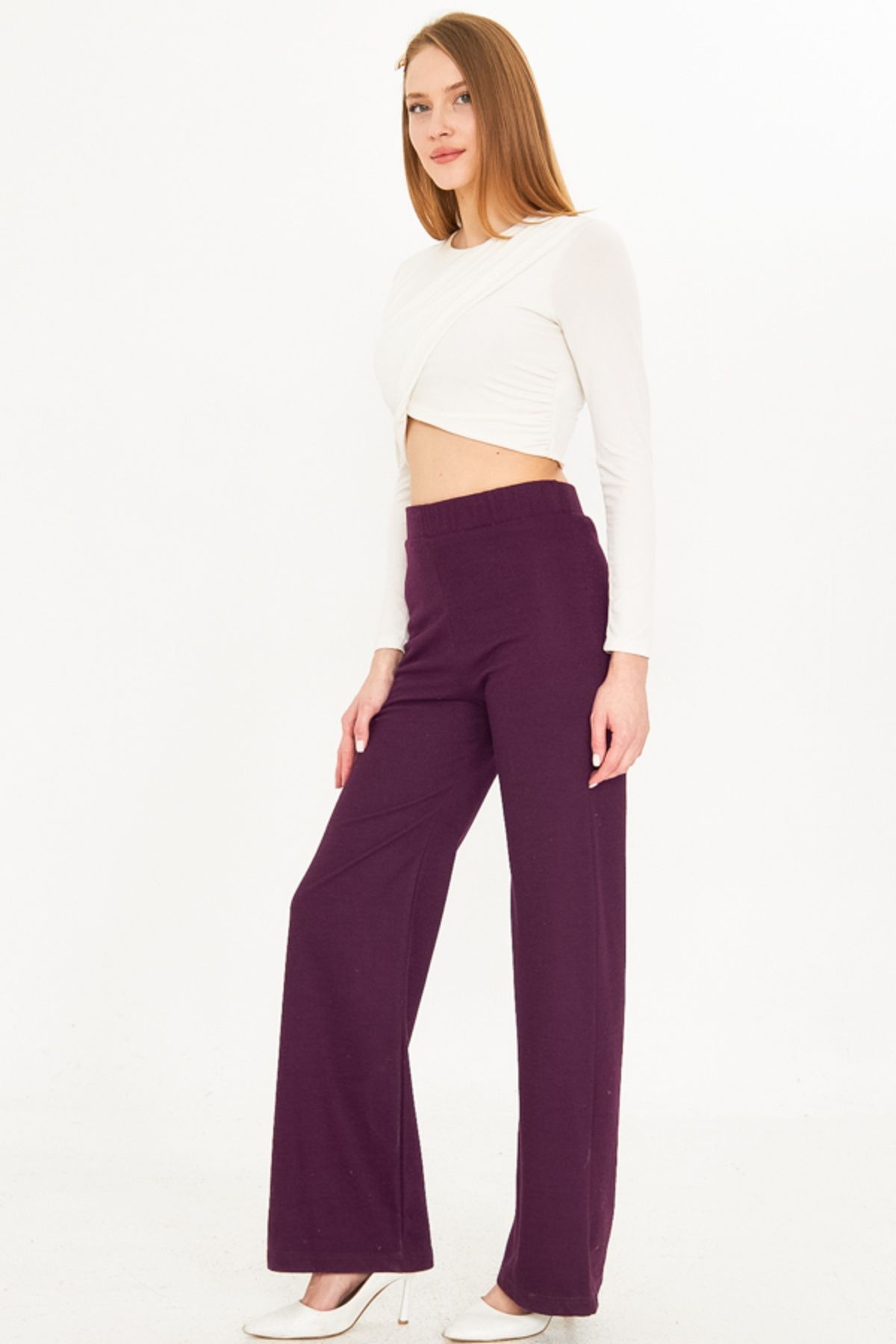 Kadın Mor Beli Lastikli Astarlı Kaşe Pantolon ARM-25K001092