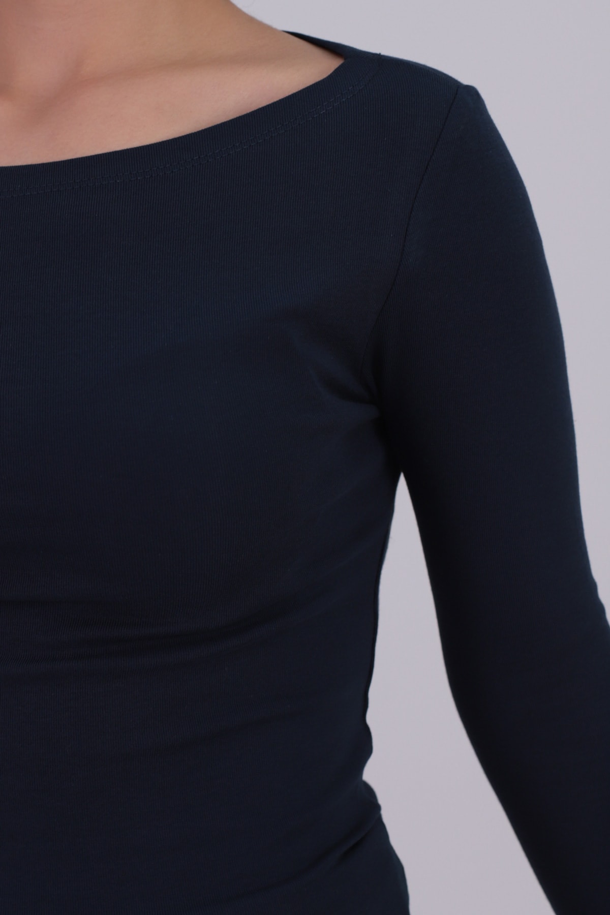 Kadın Lacivert Kayık Yaka Uzun Kol Body ARM-26K135013