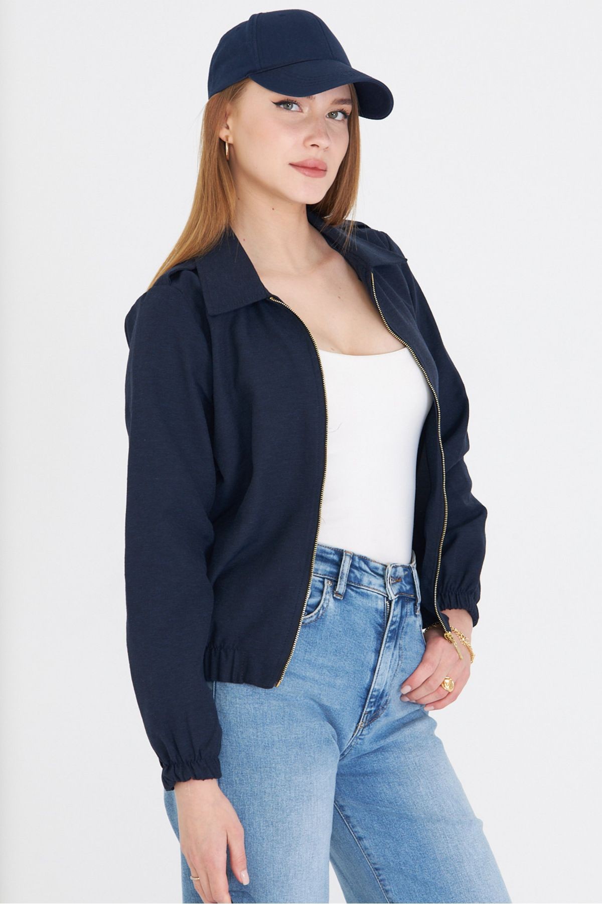 Kadın Lacivert Önü Fermuarlı Gabardin Mont ARM-22K001068