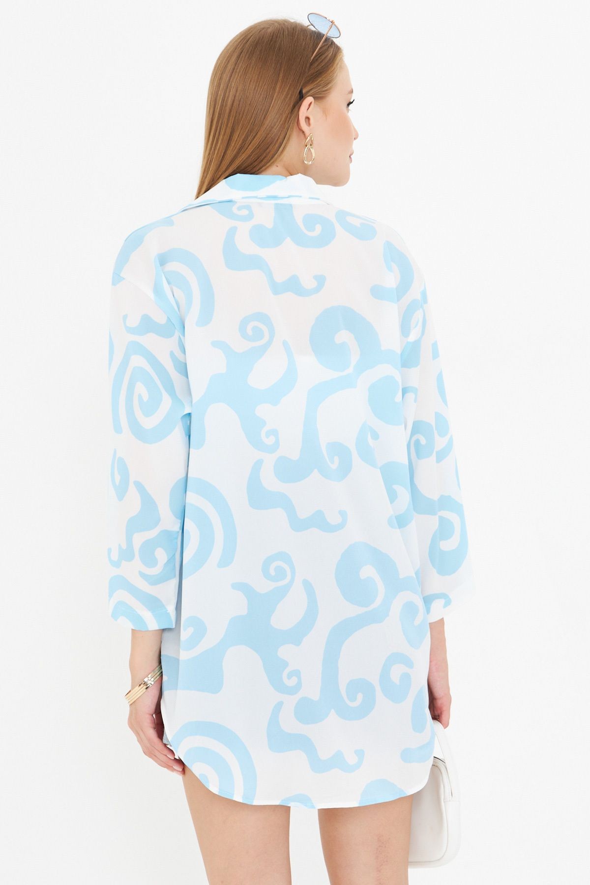 Kadın Bebemavi-Beyaz Gömlek Yaka Önden Bağcıklı Kimono ARM-25K001006