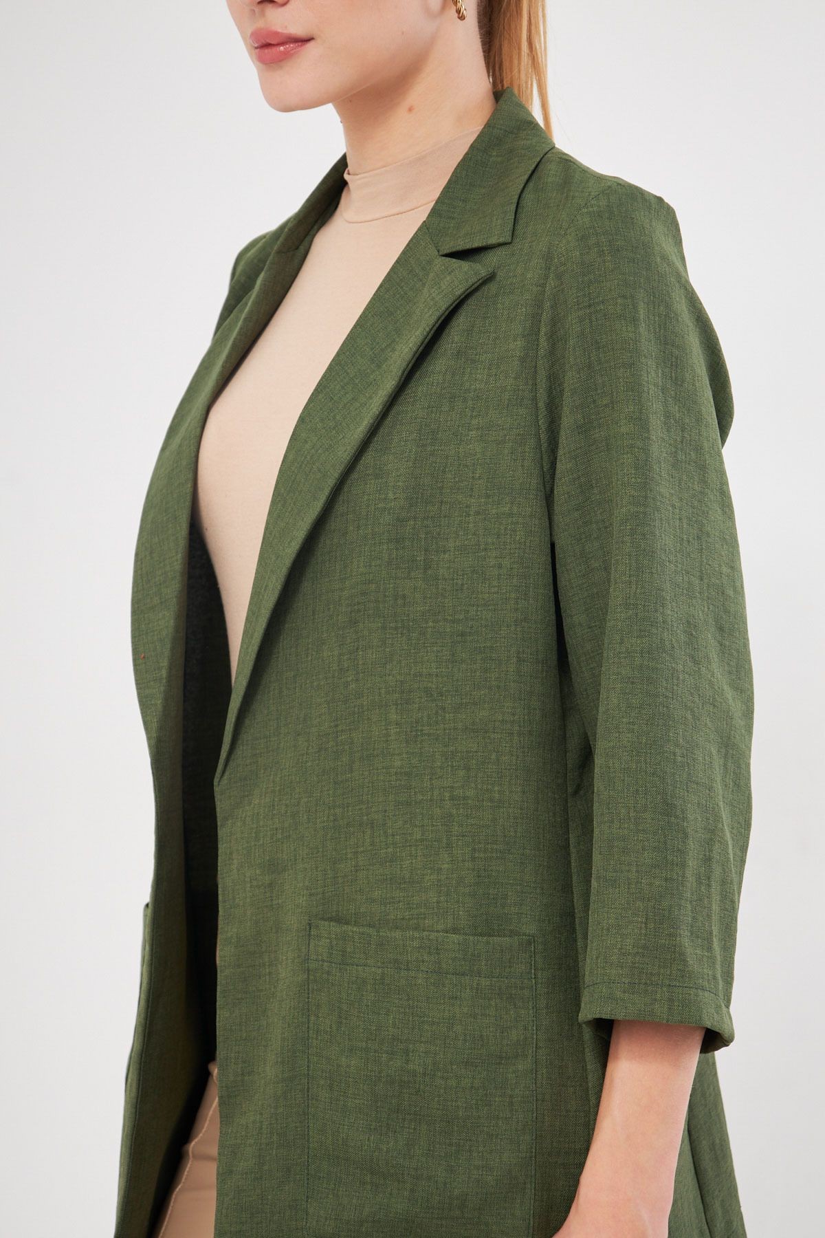 Kadın Haki Cepli Oversize Ceket ARM-24Y001115