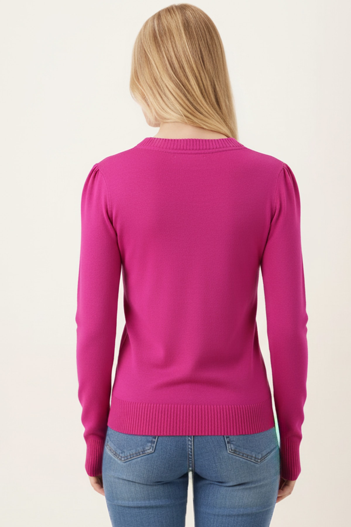 Kadın Fuşya Bisiklet Yaka Aplikeli Kazak ARM-26K136002