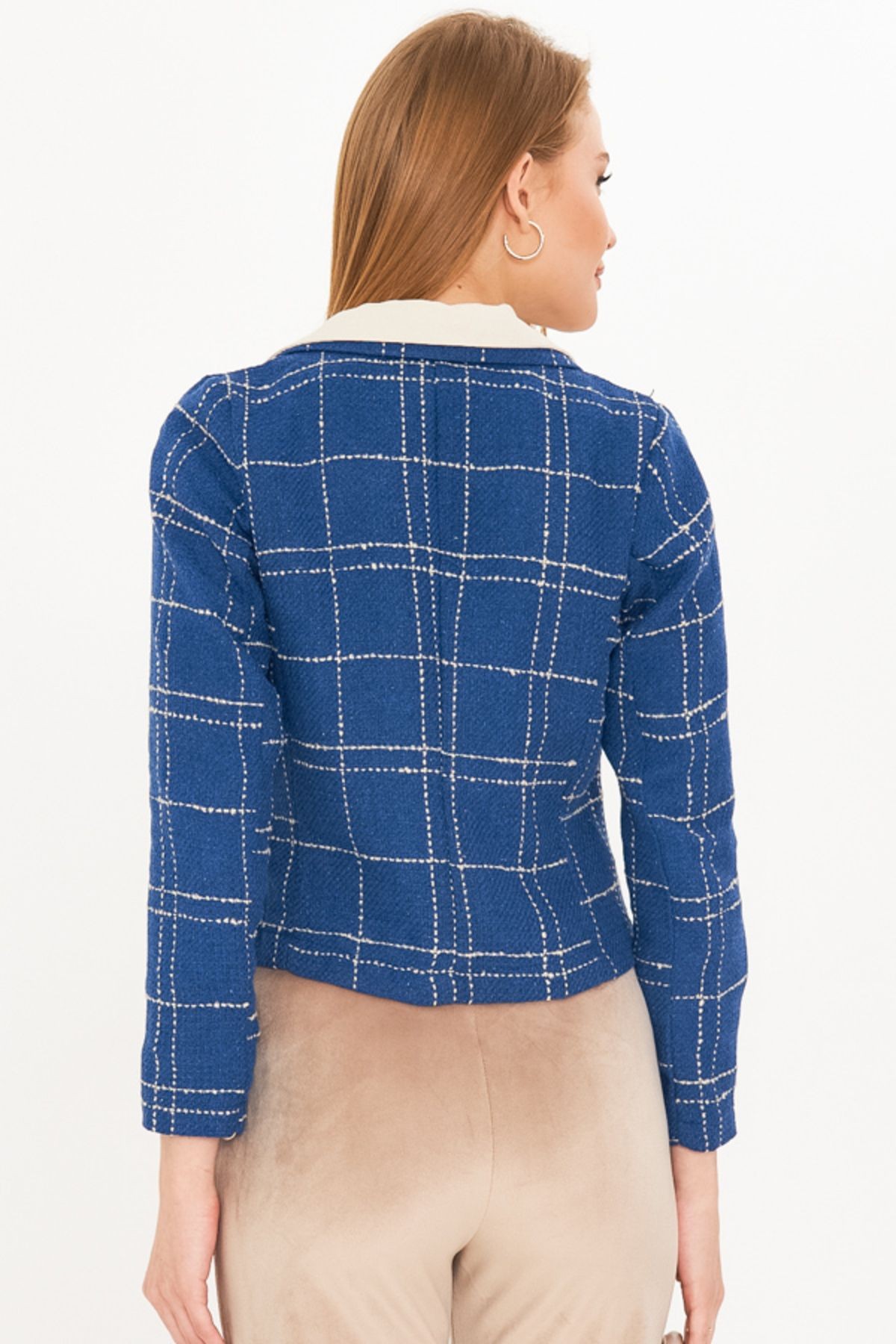 Kadın Laci- Bej Kruvaze Yaka Tüvit Crop Ceket ARM-24K001014