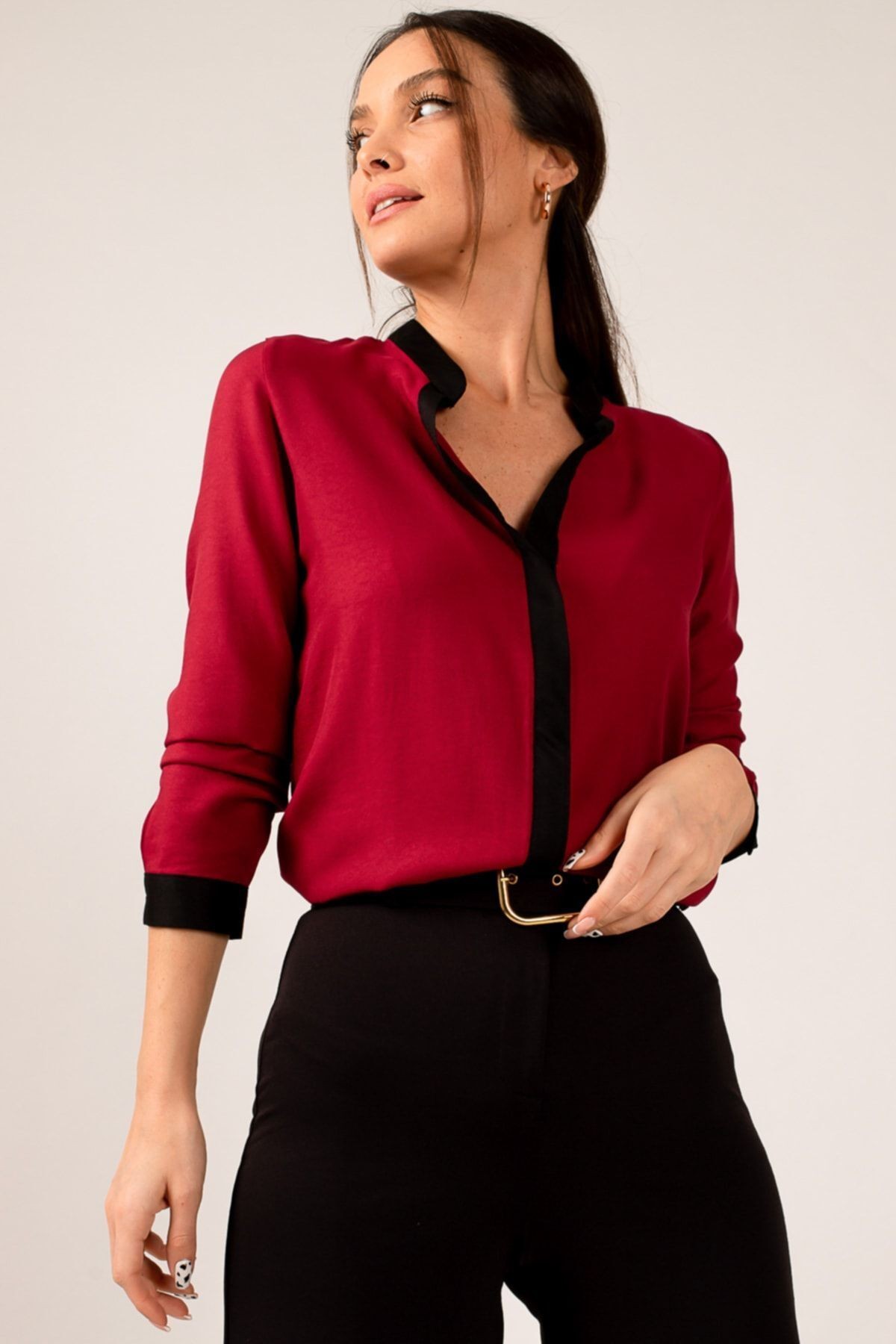Kadın Bordo Önü Şeritli Gömlek ARM-18K001255