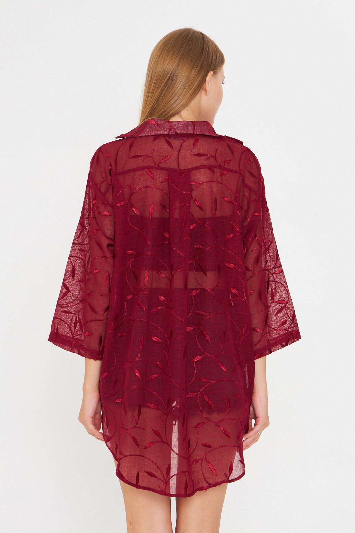 Kadın Bordo Önden Bağlamalı Kimono Gömlek ARM-25Y001108