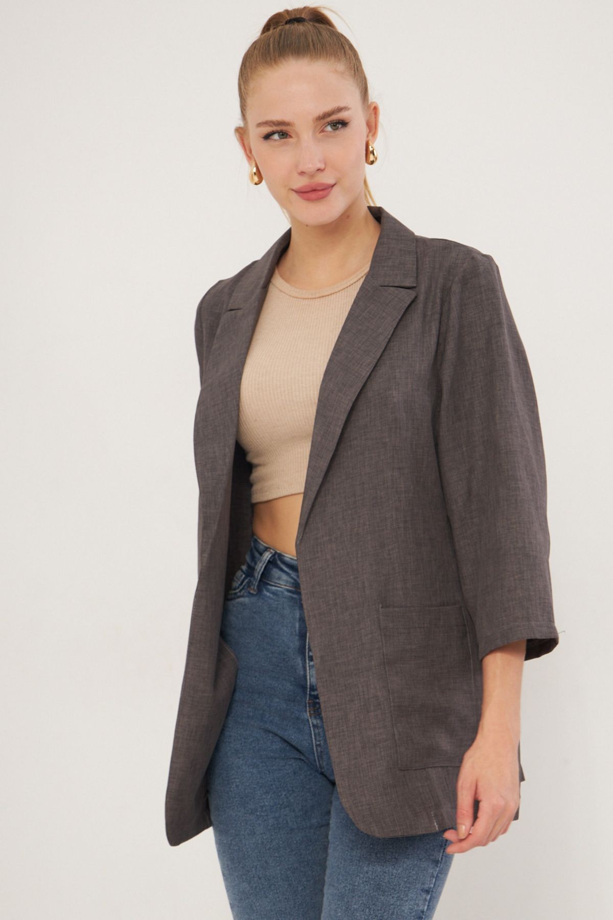 Kadın Füme Cepli Oversize Ceket ARM-24Y001115
