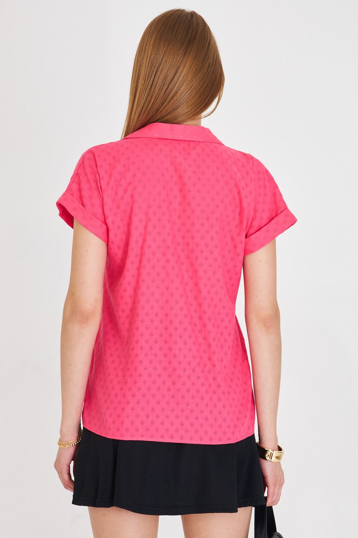Kadın Neon Pembe Kısa Kol Gömlek ARM-25Y001060